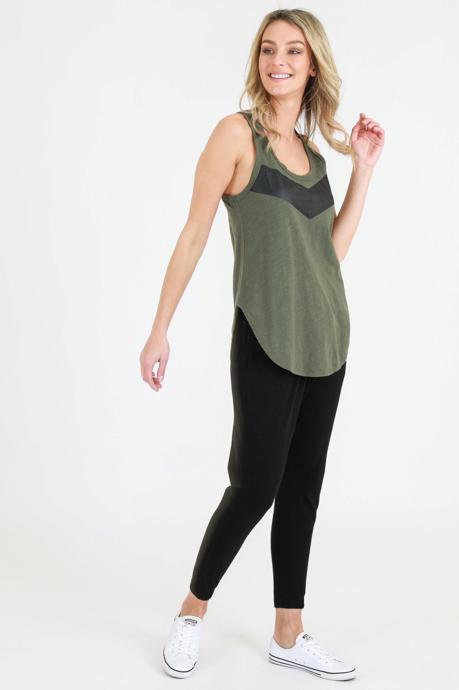womens black tank tops #color_khaki