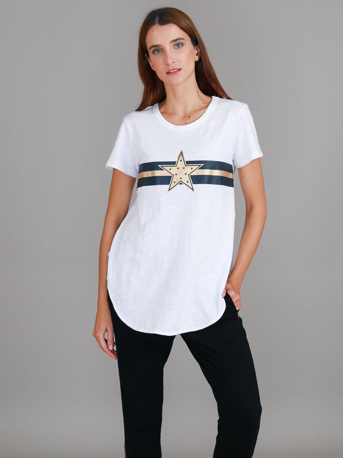 Jill Gold Star Stripe Short Sleeve T Shirt
