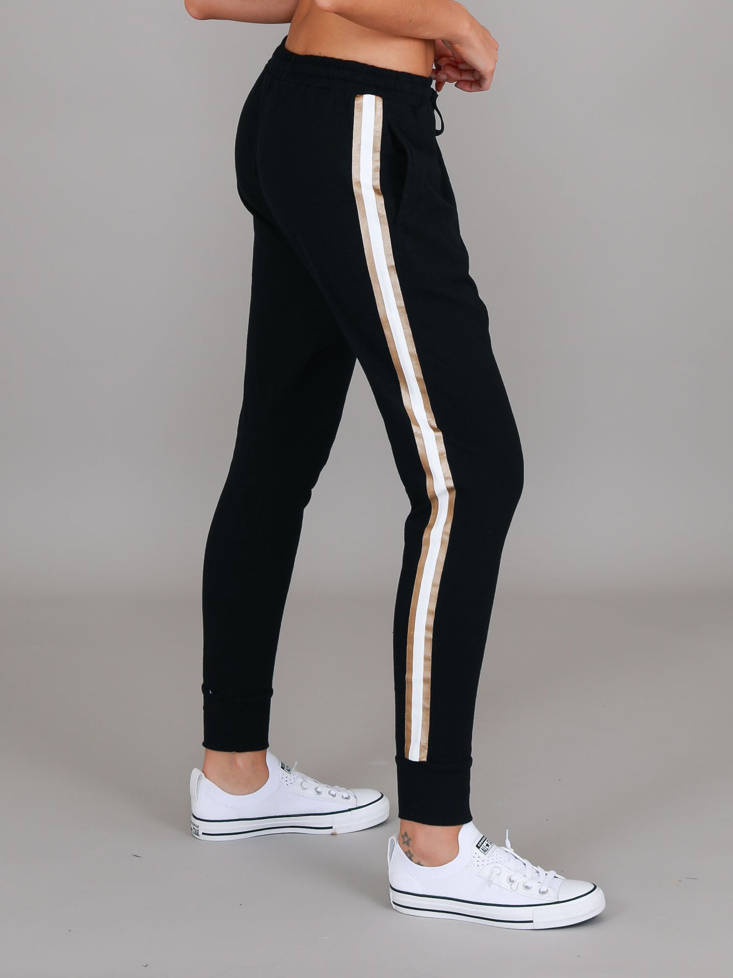 Gerry Stripe Jogger Pants Women's Black Joggers with Gold Detail