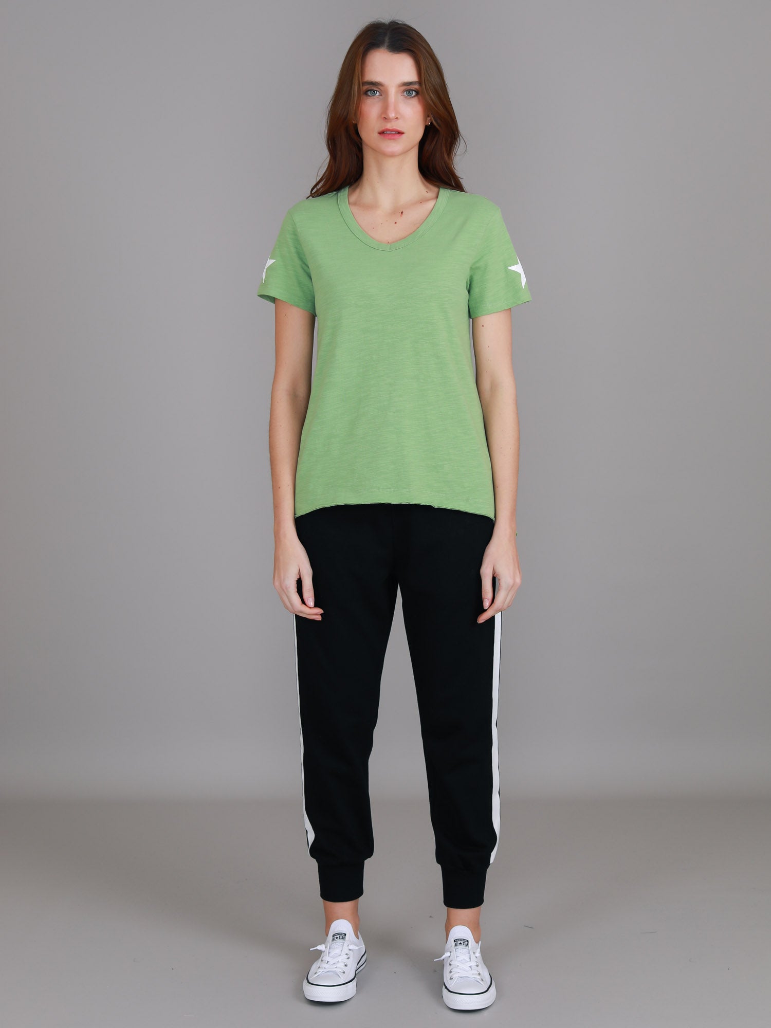 green v neck t shirt #color_asparagus