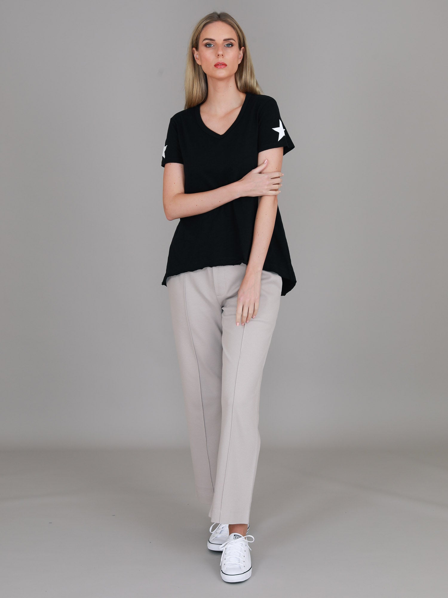 v neck t shirt women's #color_black