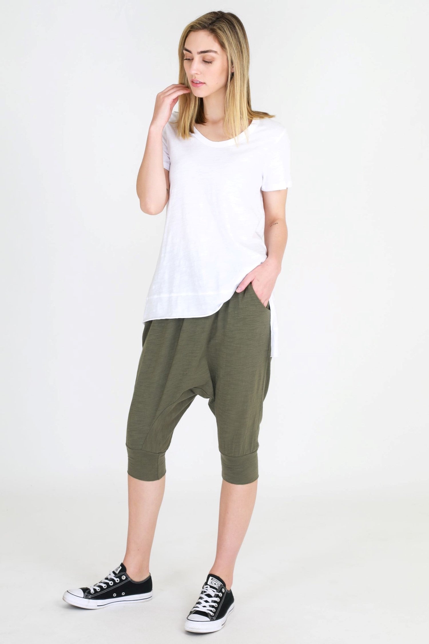 Women's Drawstring Drop Crotch Pants #color_khaki