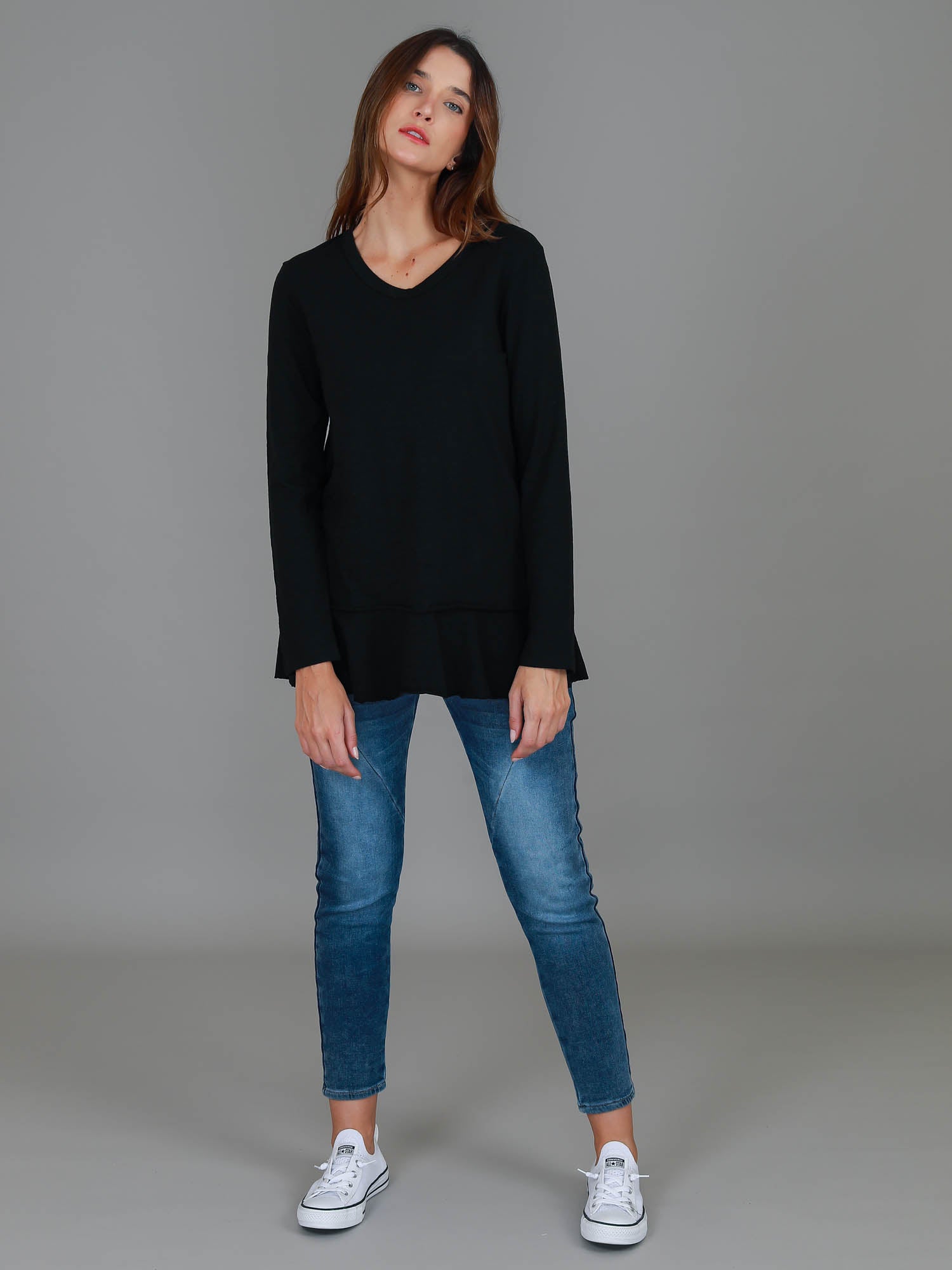 long sleeve cotton t shirts women's #color_black