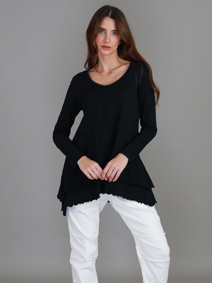 Trinity Longline Ruffle Hem Long Sleeve T Shirt