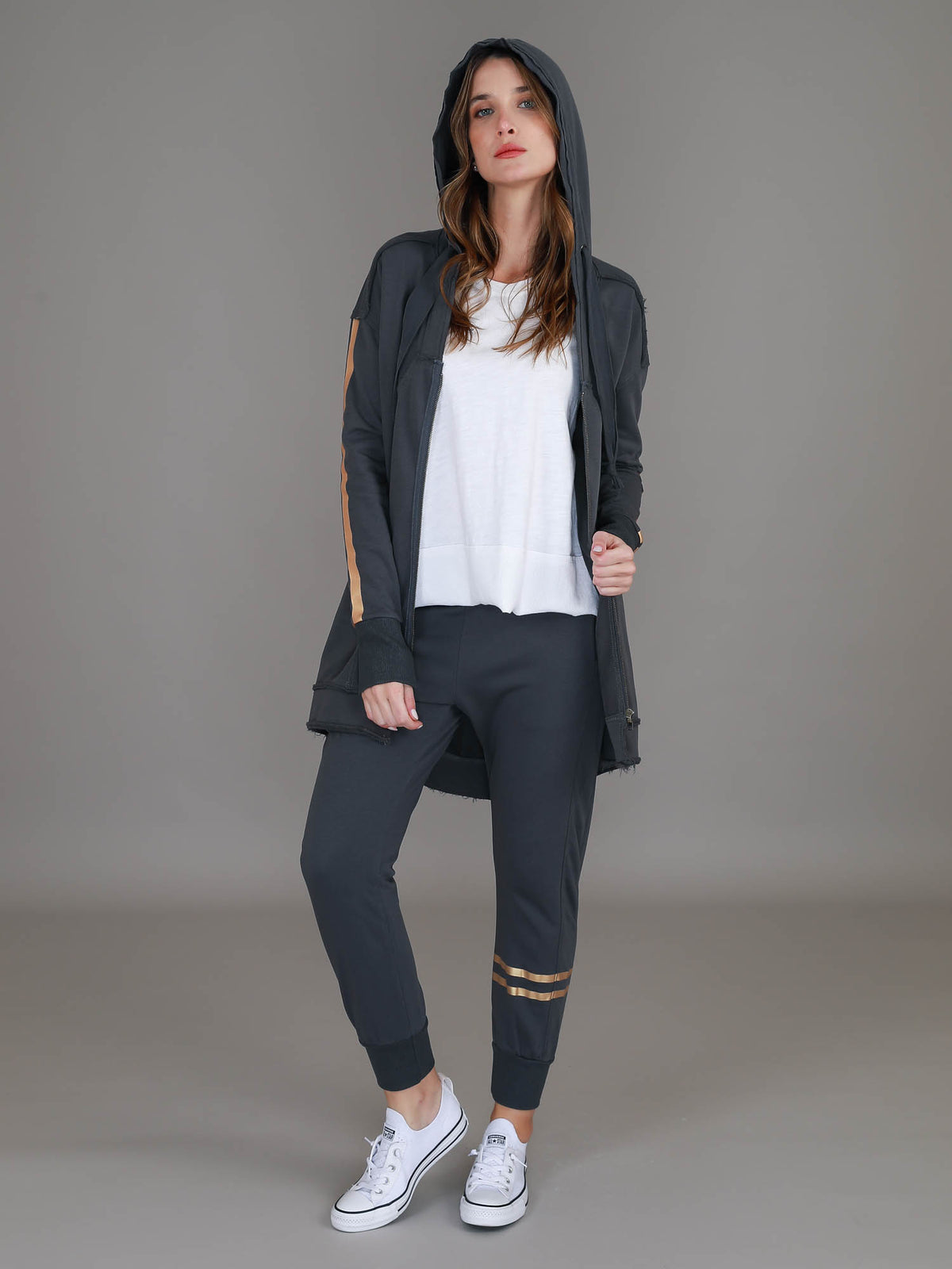 womens grey jacket #color_charcoal/gold