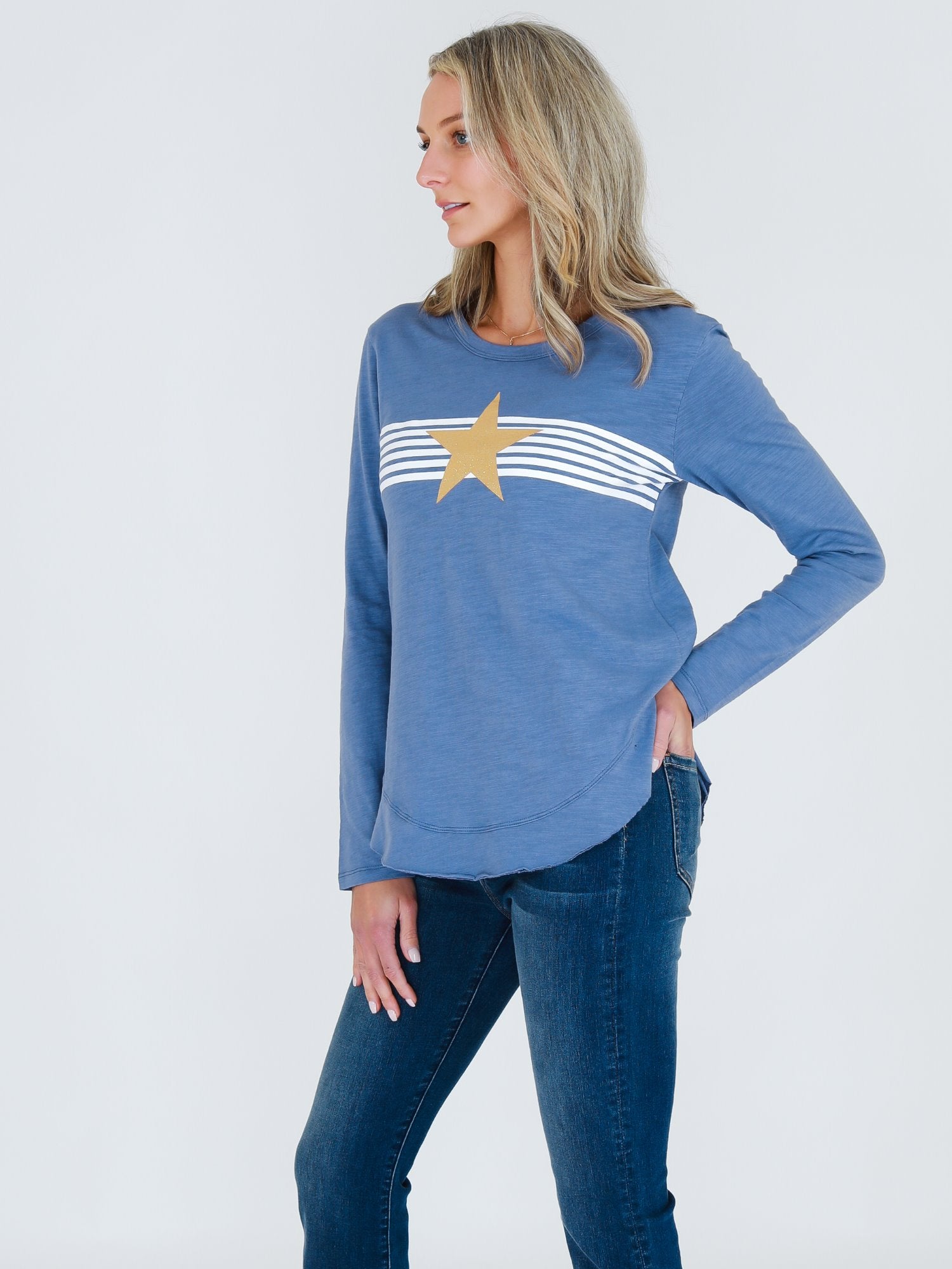 long line long sleeve top #color_elemental blue