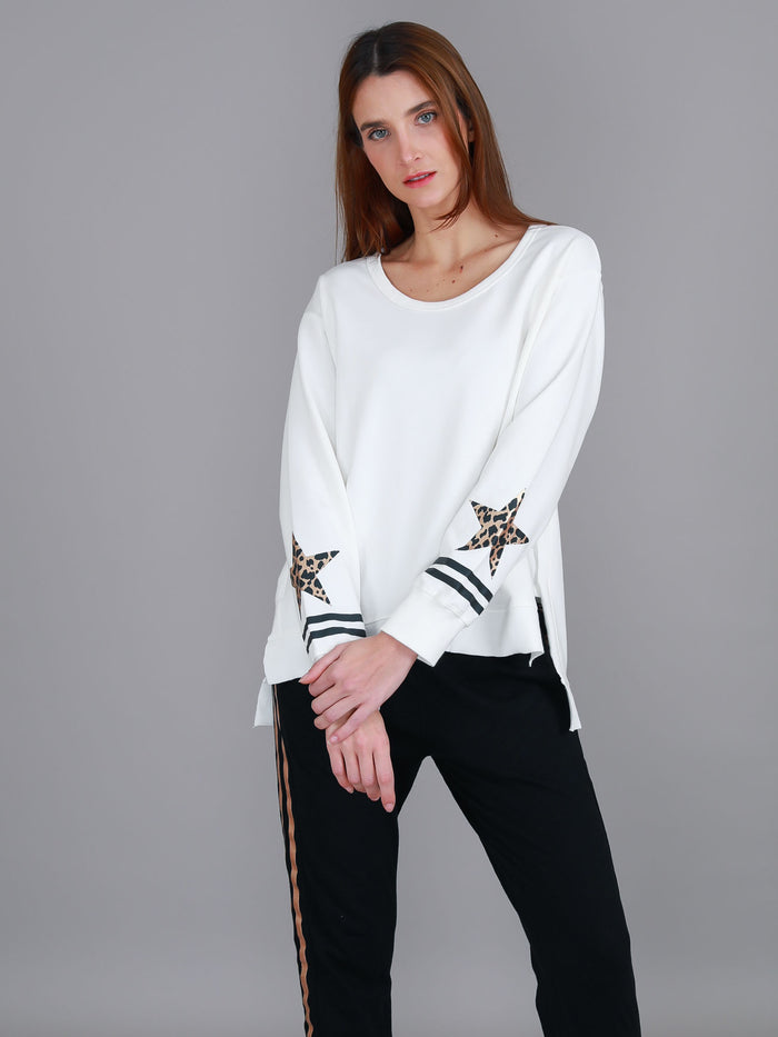 Oxford Leopard Star Sleeve Crewneck Sweatshirt