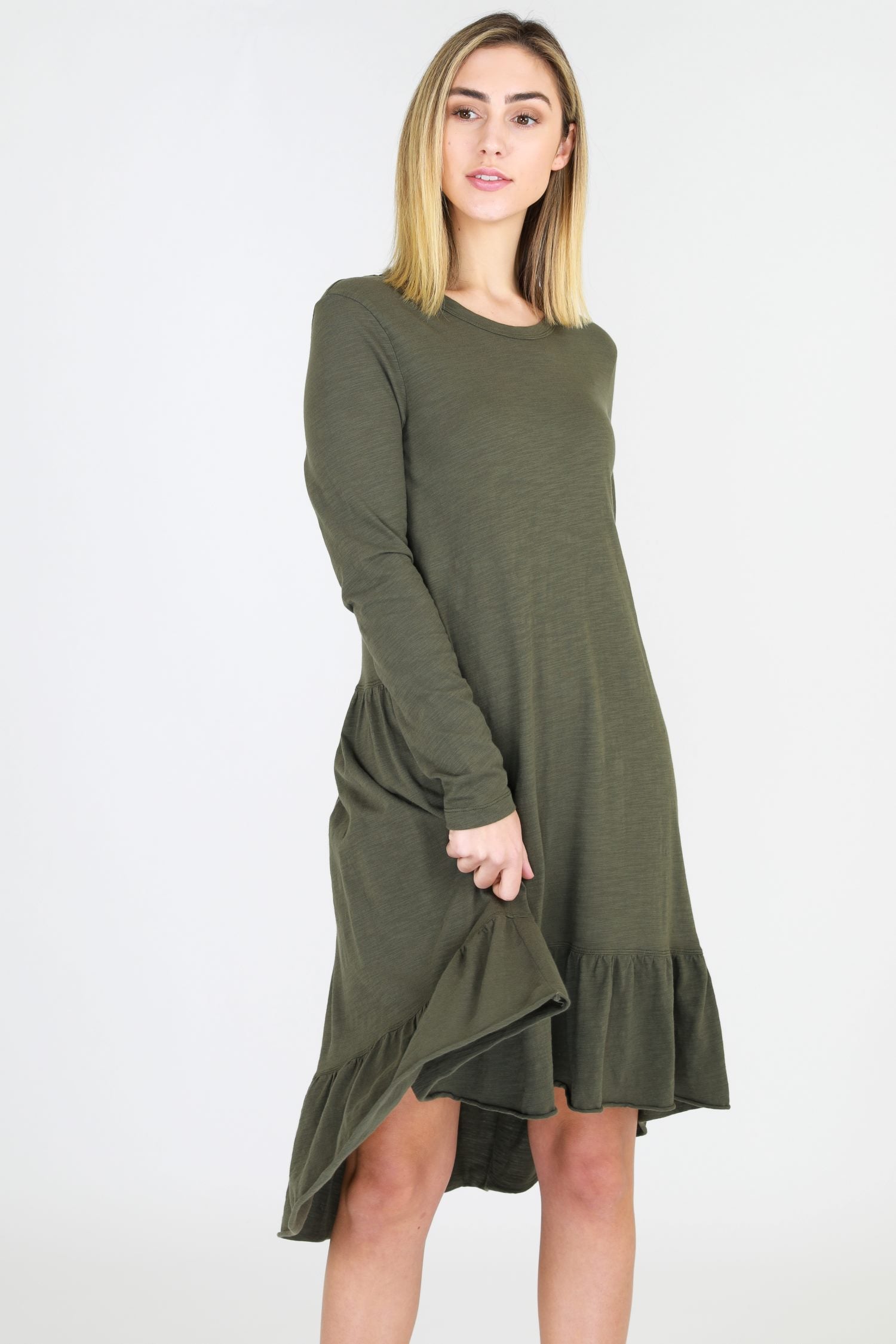 women long sleeve dress #color_khaki