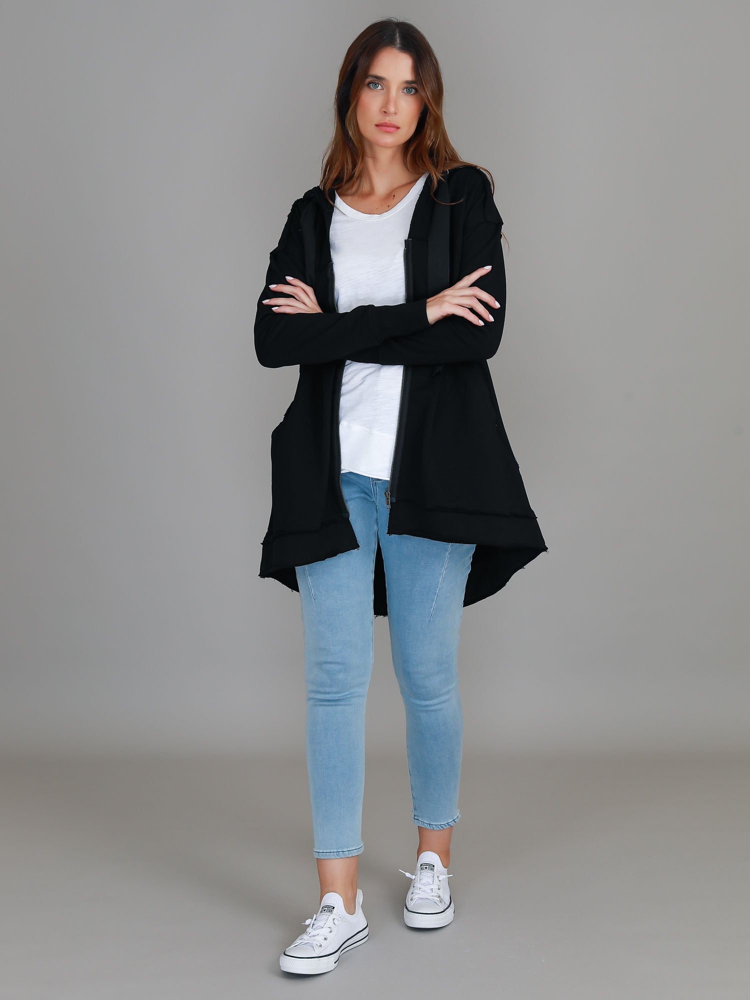 sweatshirt jacket with hood #color_black