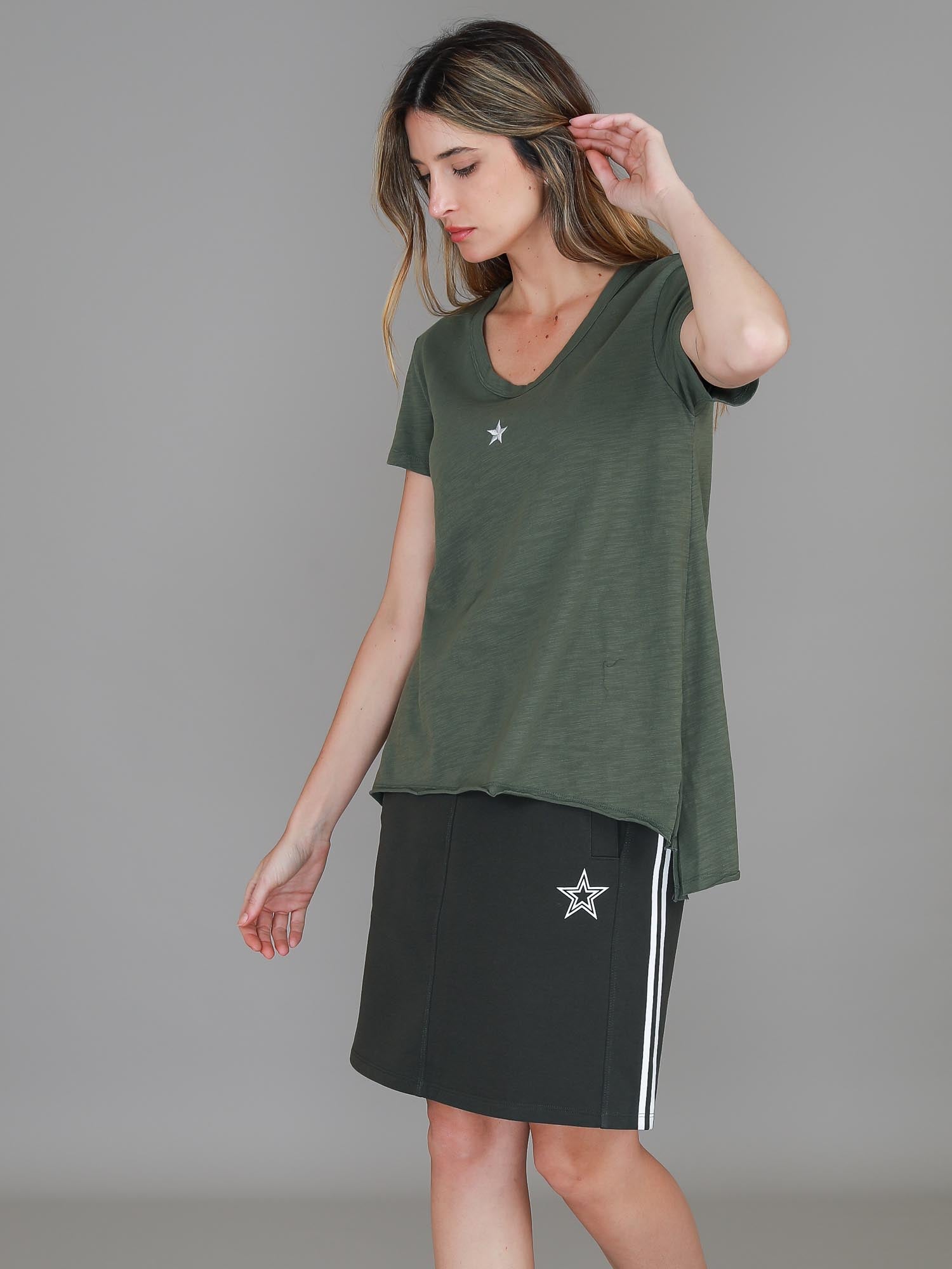 dark green t shirt women's #color_khaki