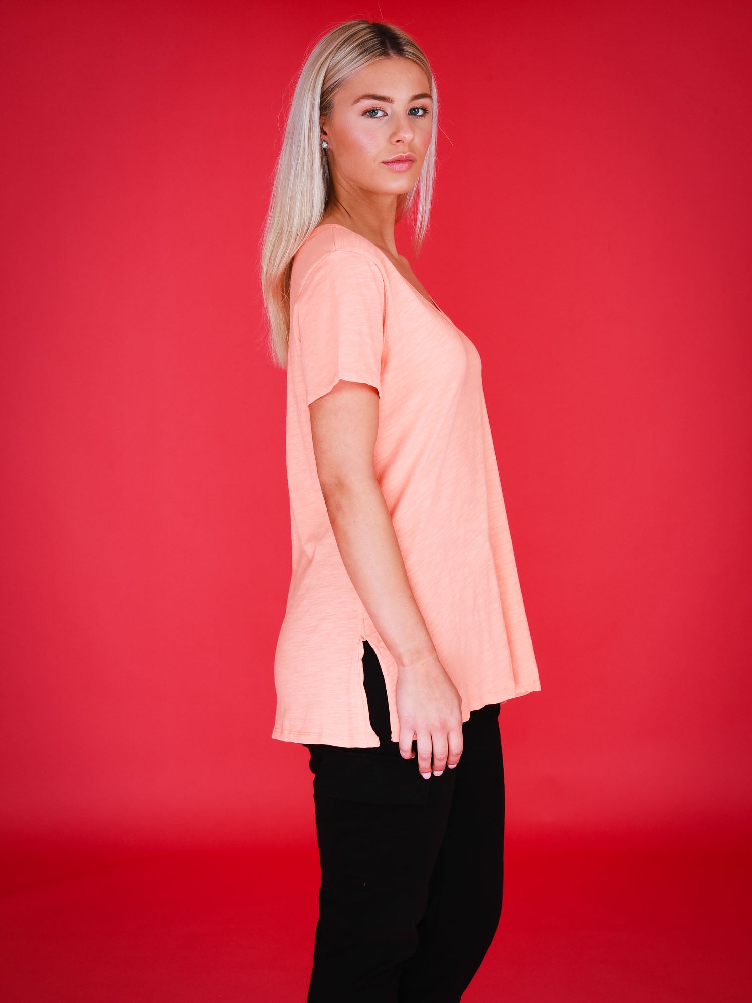 womens scoop neck t-shirt womens #color_papaya