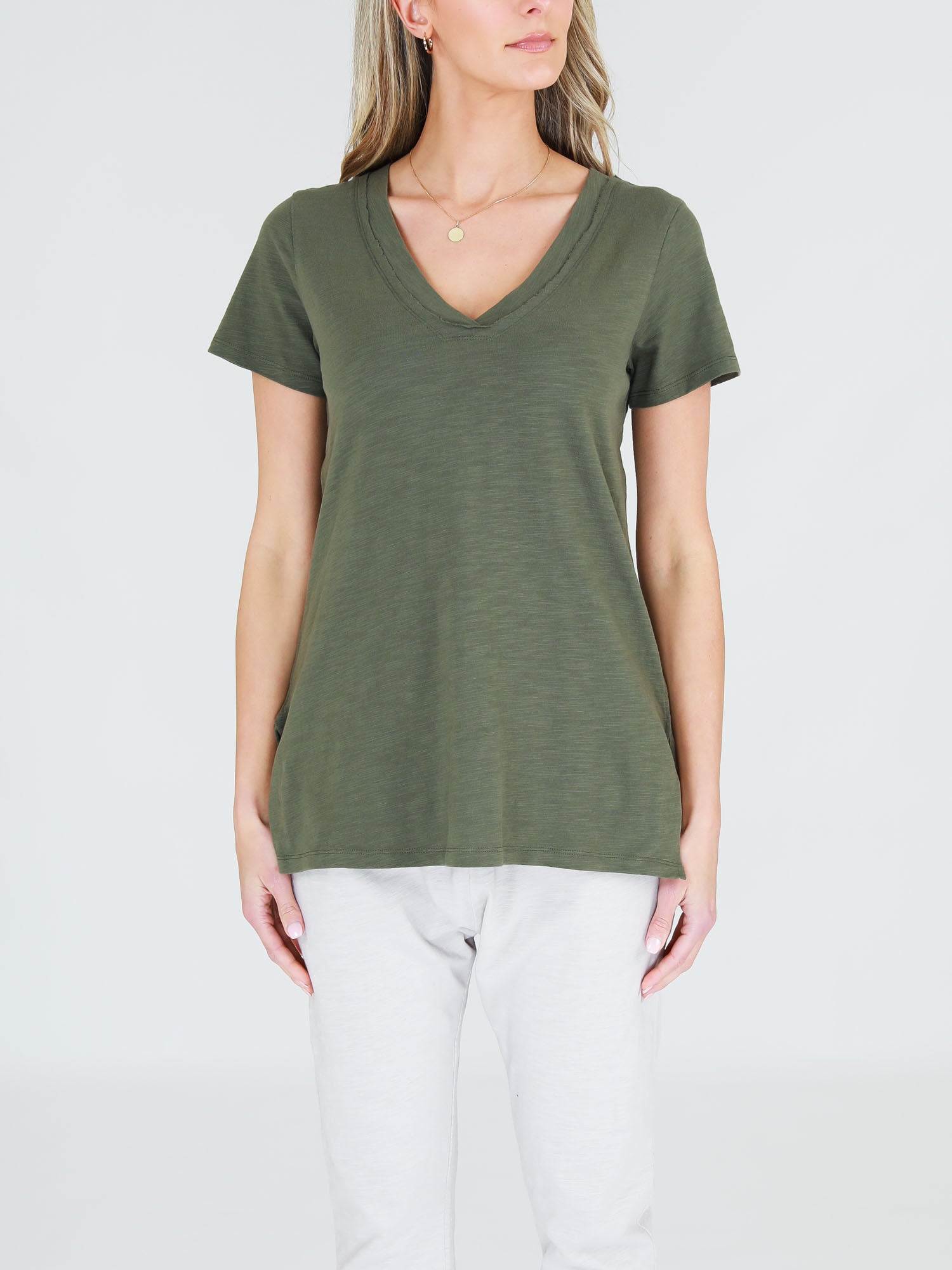 women's v neck t shirt #color_khaki