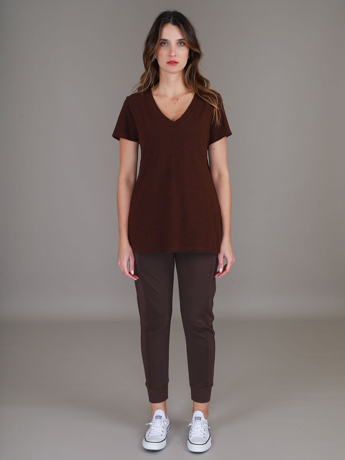 brown vee neck tee #color_truffle