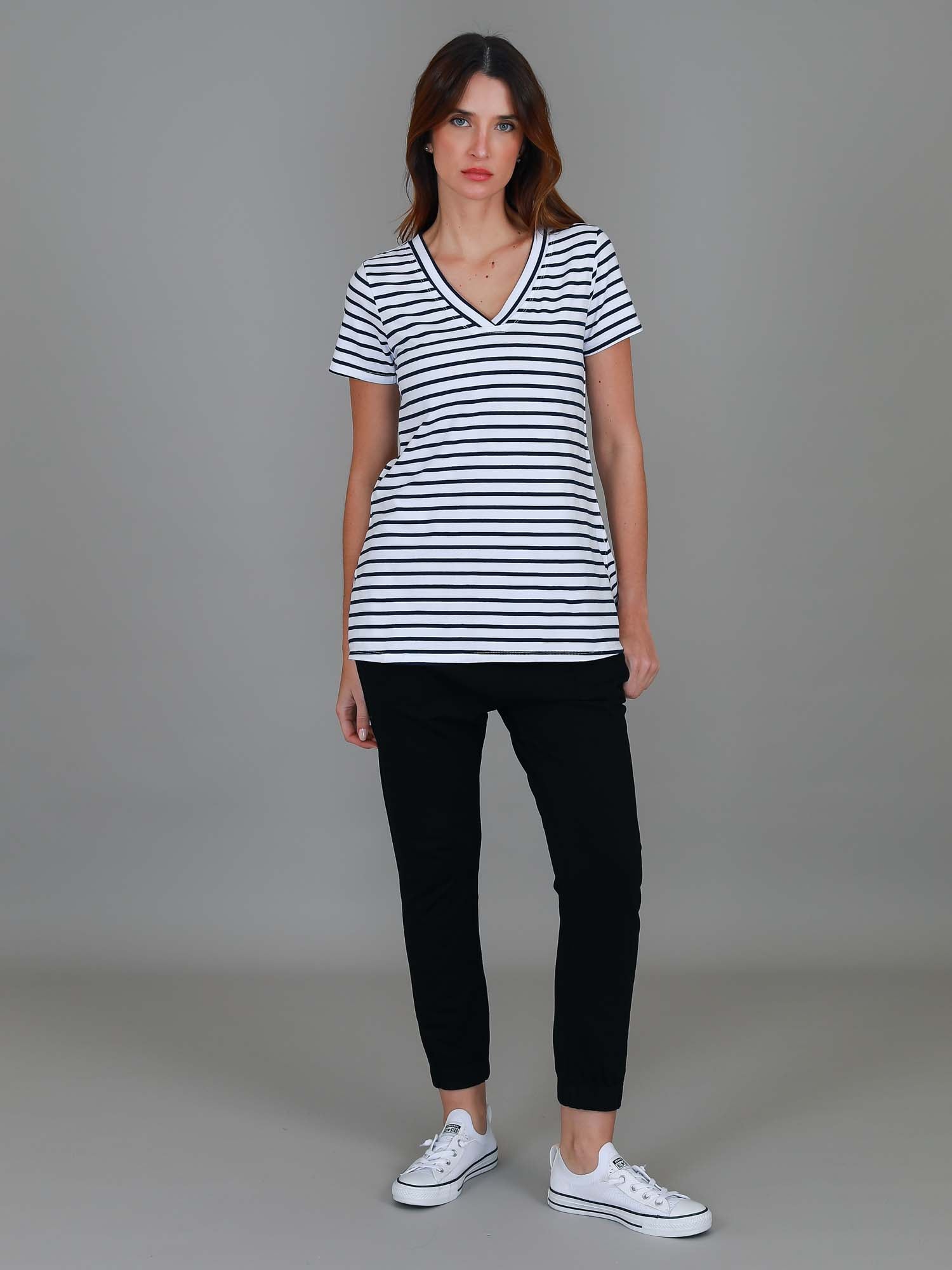 striped v neck t shirt #color_nautic stripe