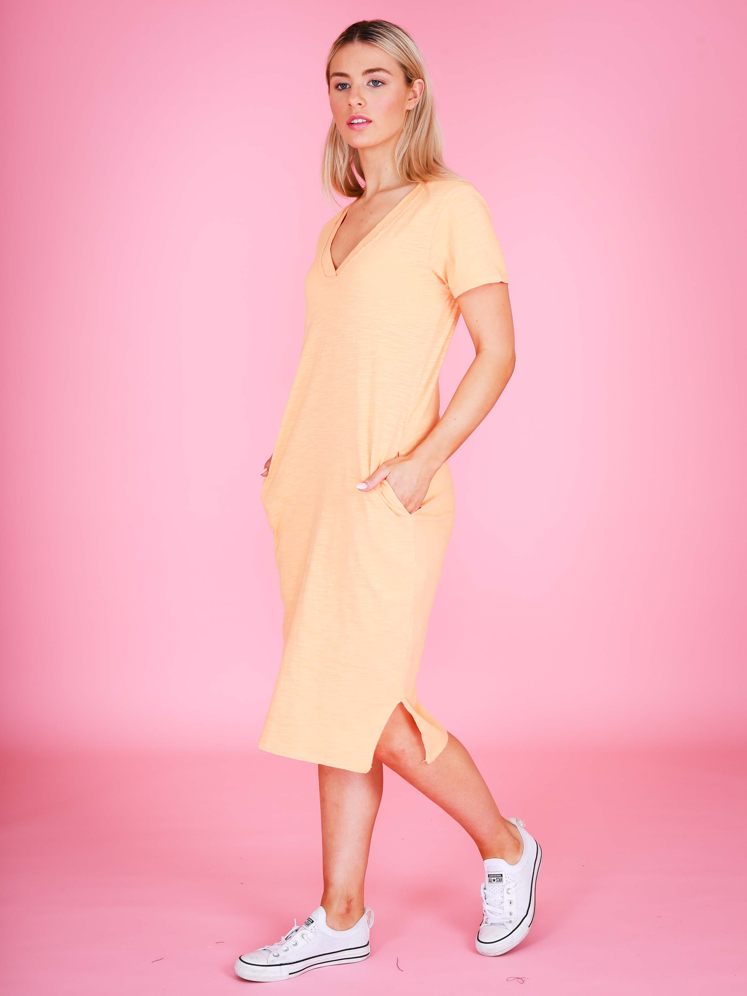 v neck dresses australia #color_melon