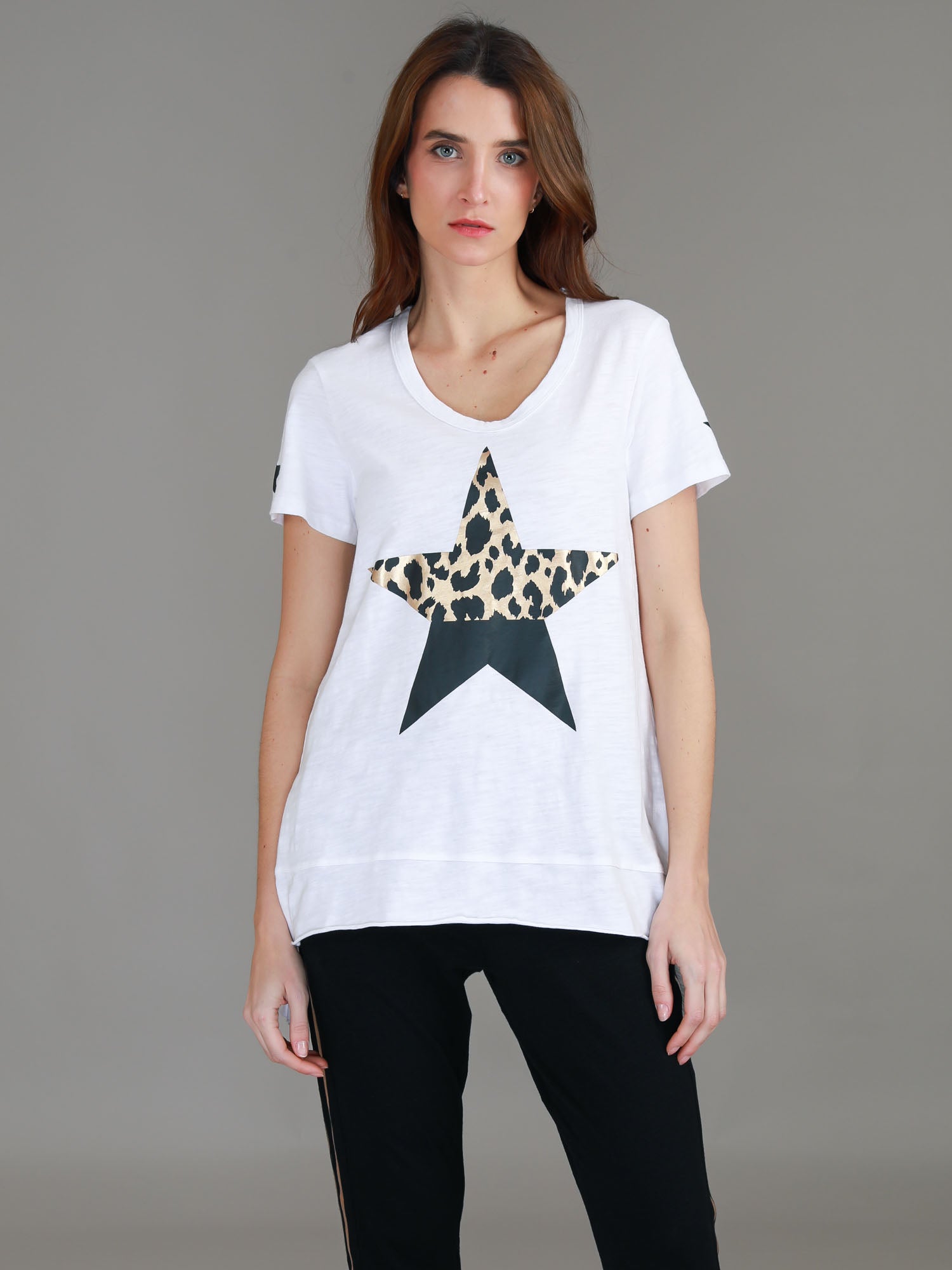 Rosemary Splice Star Leopard Print T-Shirt | Womens Cotton Tee