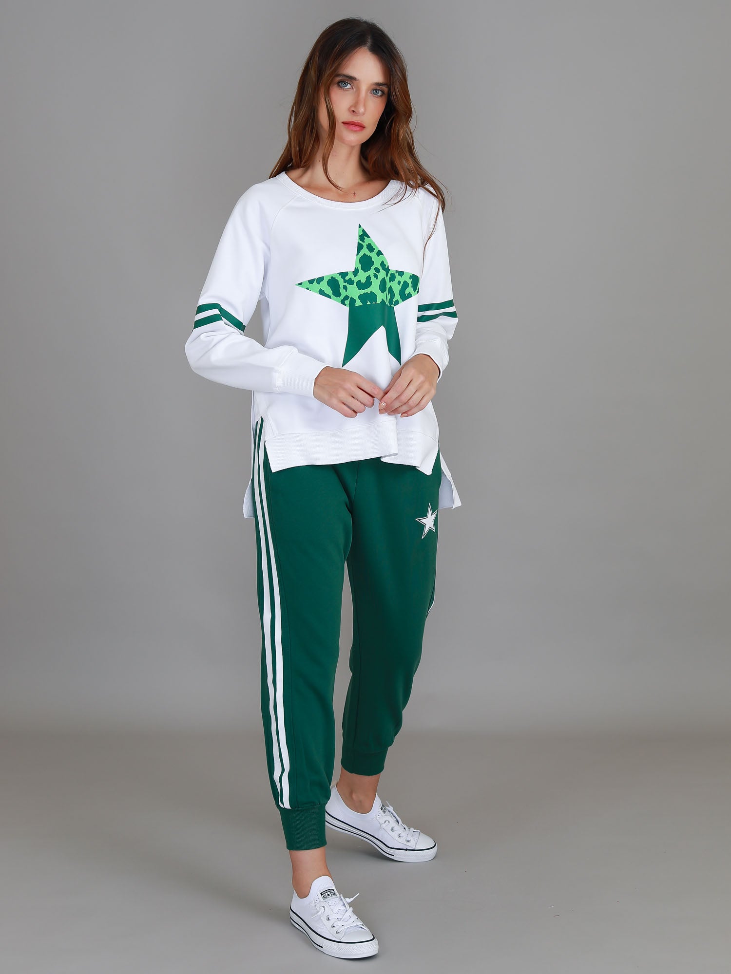 Ginger Leopard Green Splice Star Sweatshirt