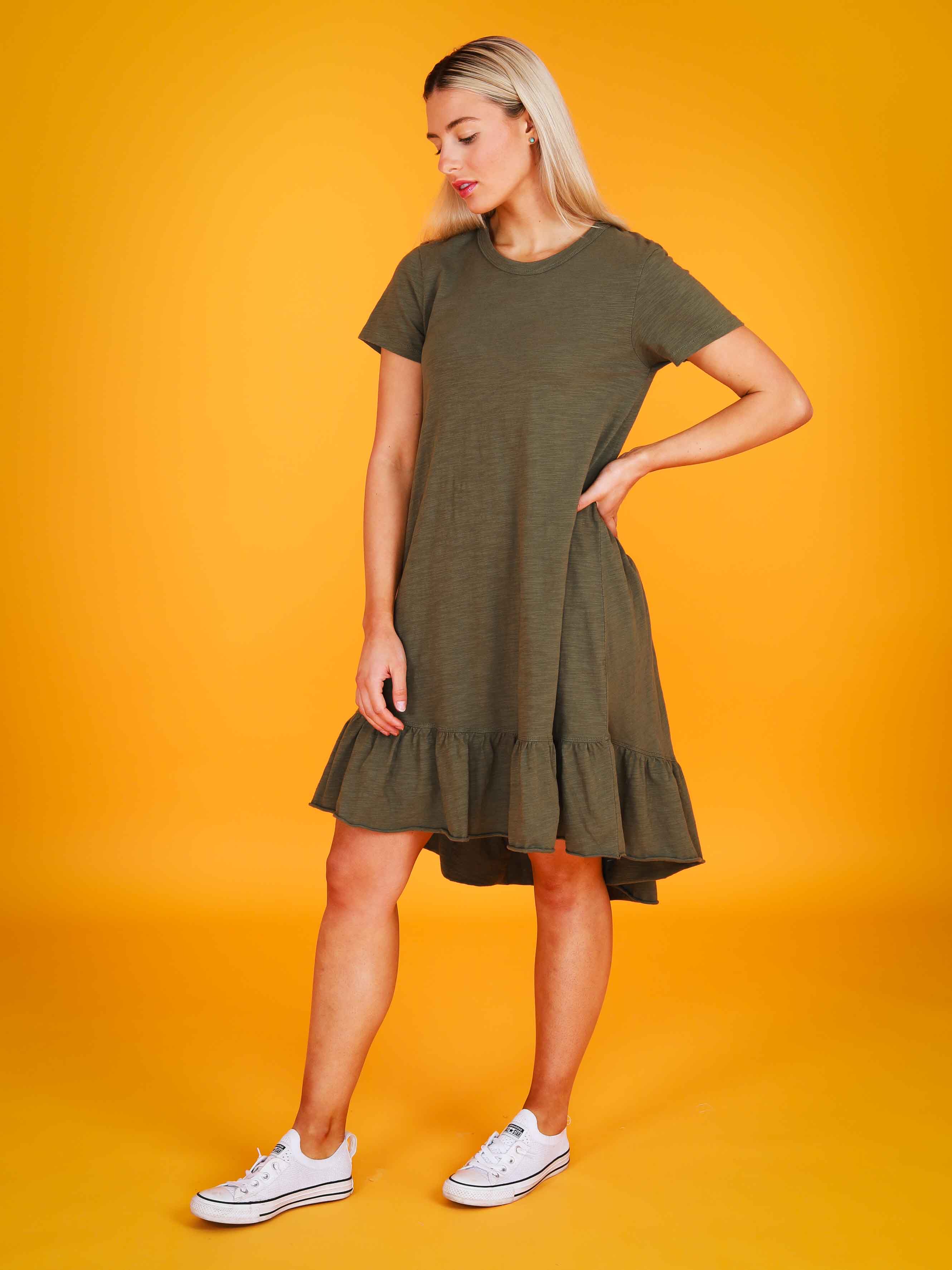 long green dress #color_khaki