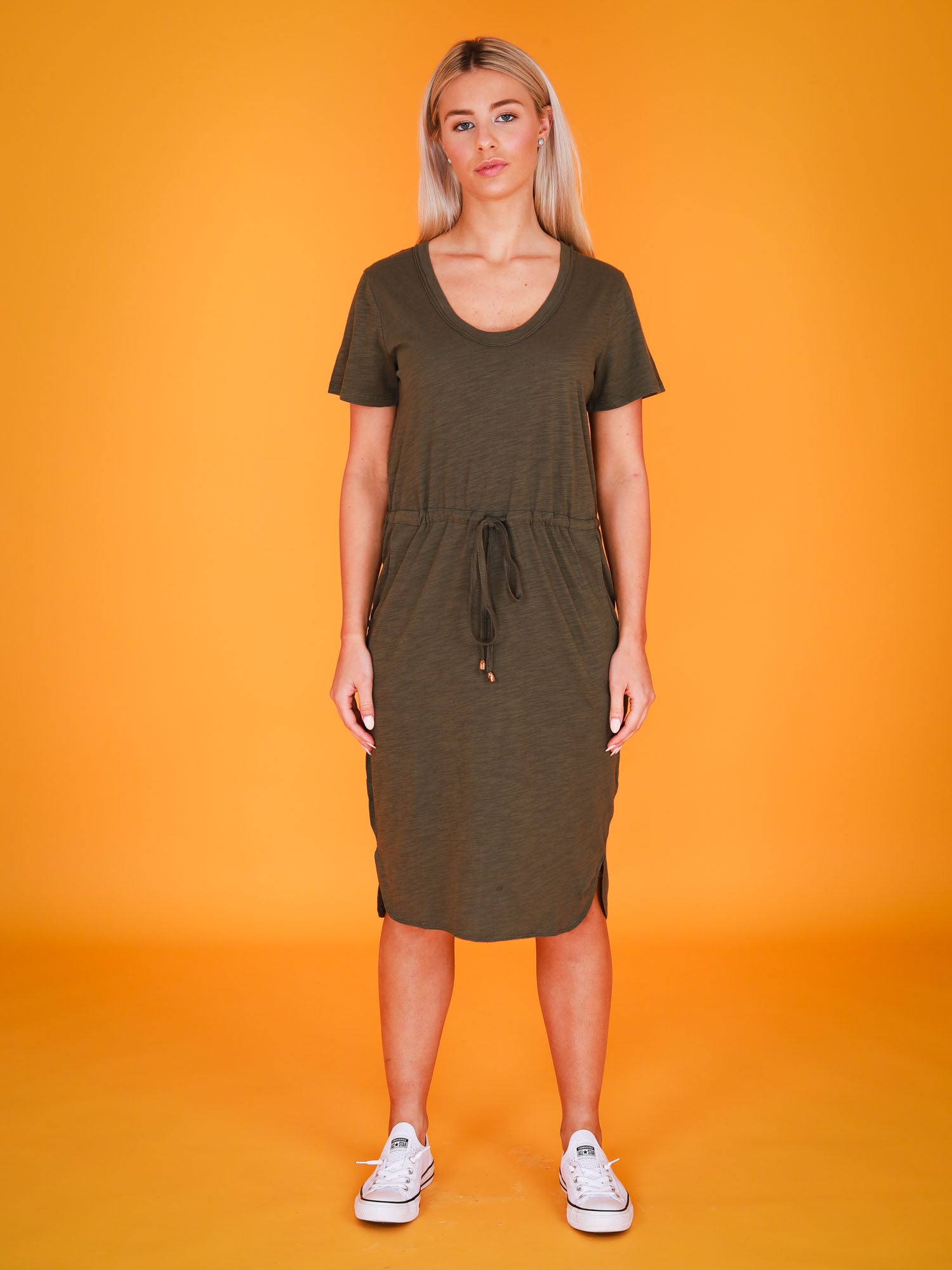 cinched waist dress #color_khaki