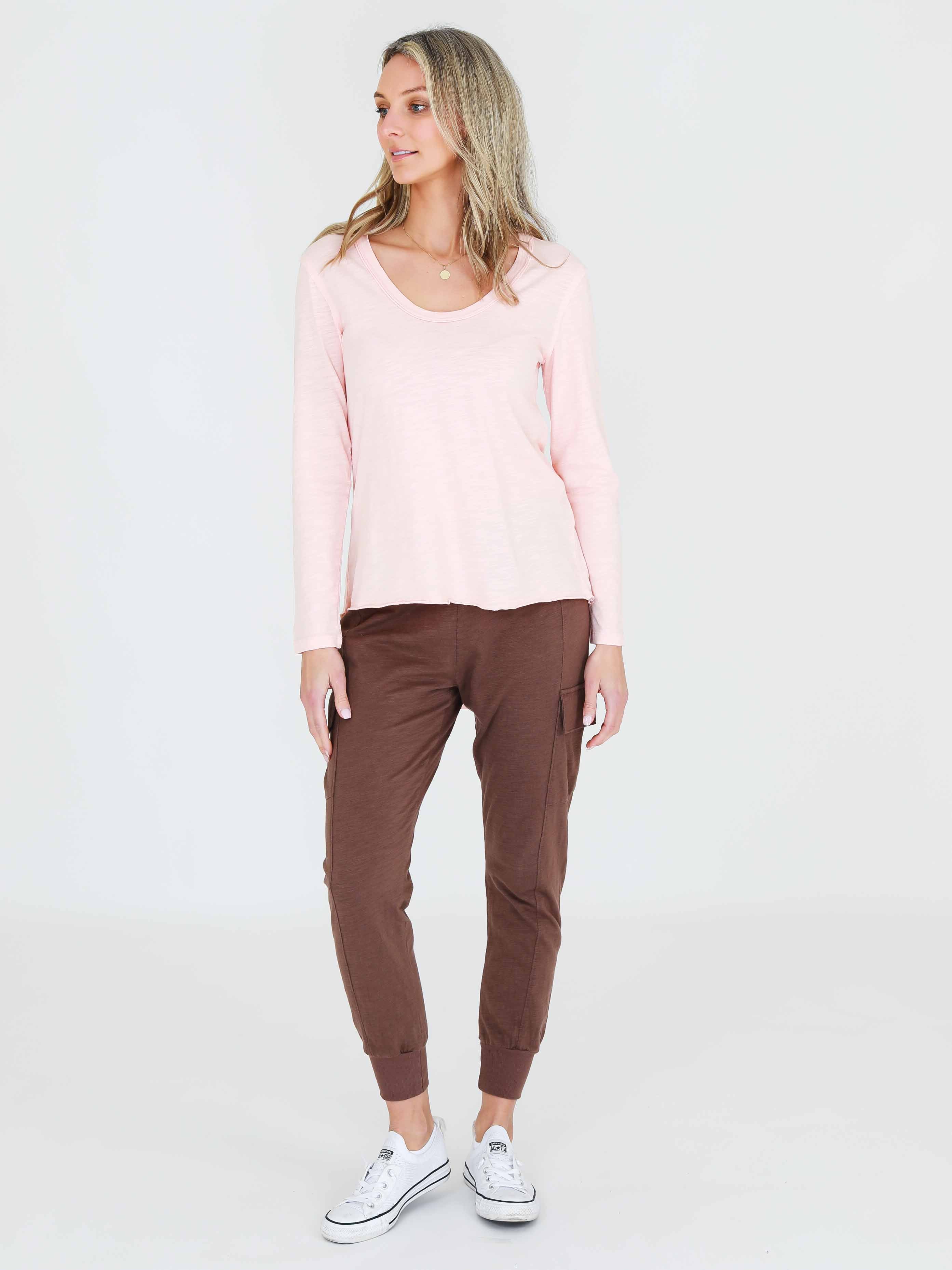 long sleeve plain tops #color_peach