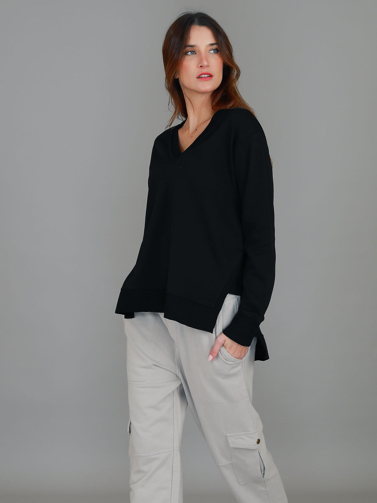 Harmony Black V Neck Sweatshirt | Women