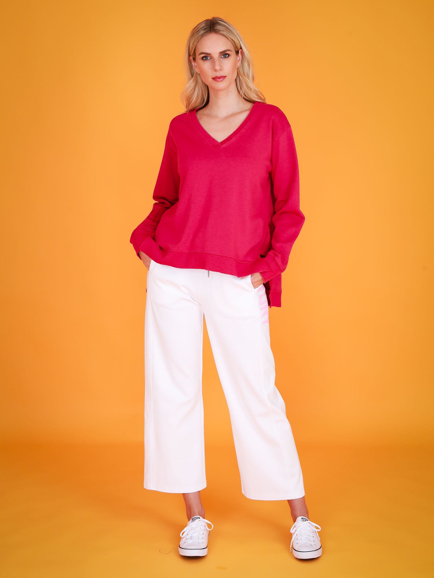 v neck jumper womens #color_magenta pink