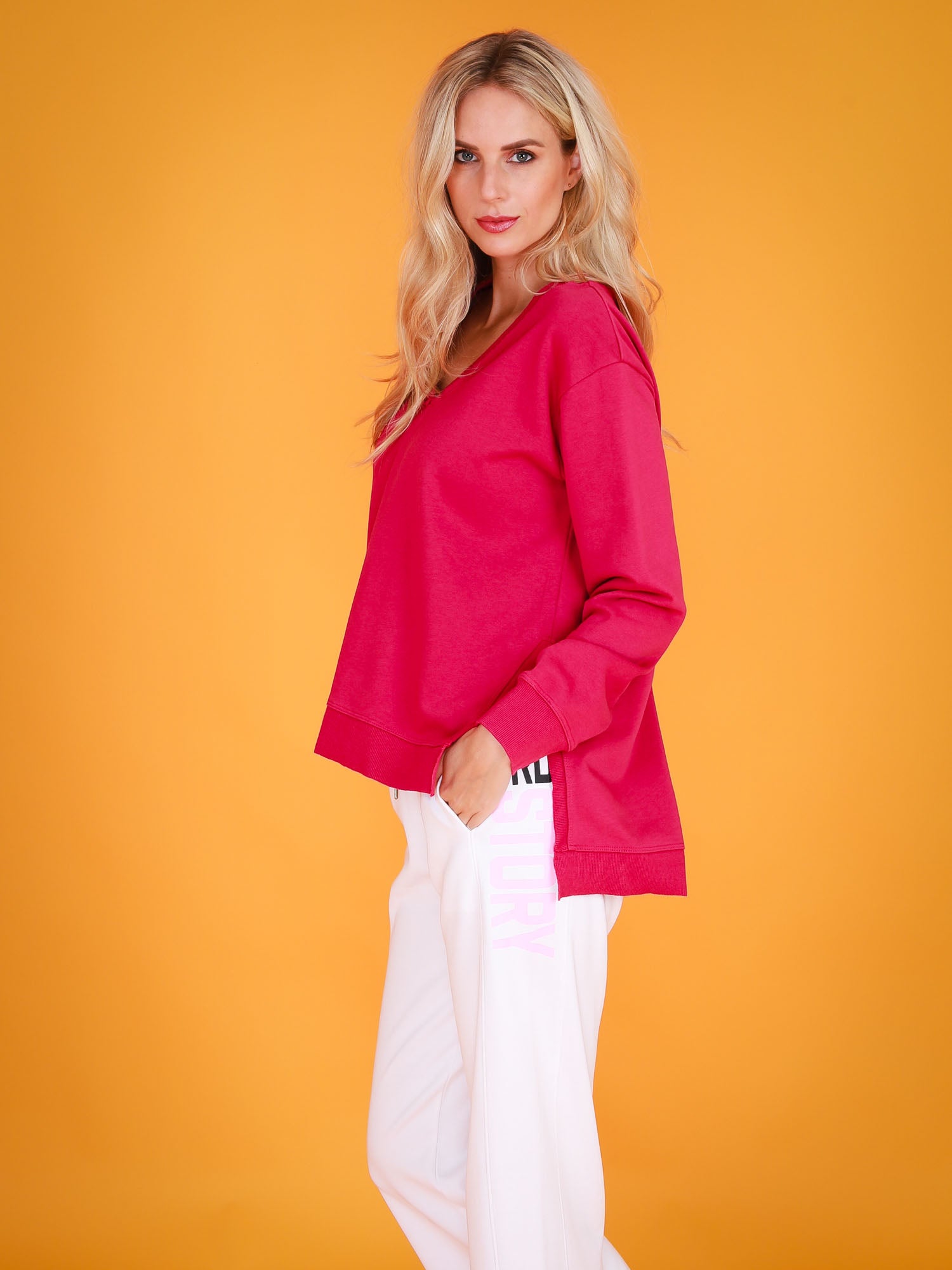 v neck jumper #color_magenta pink