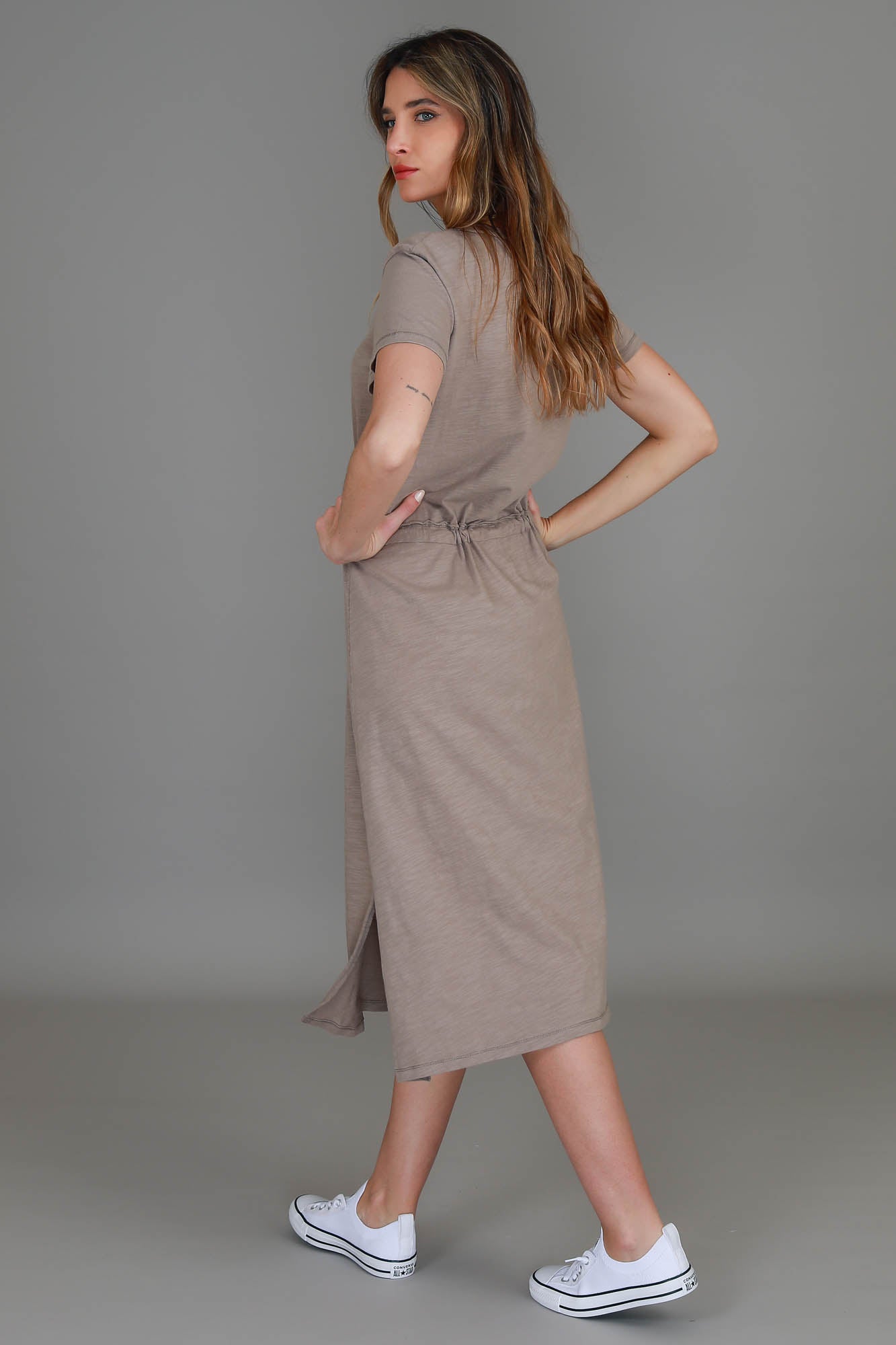 drawstring midi dress #color_pebble