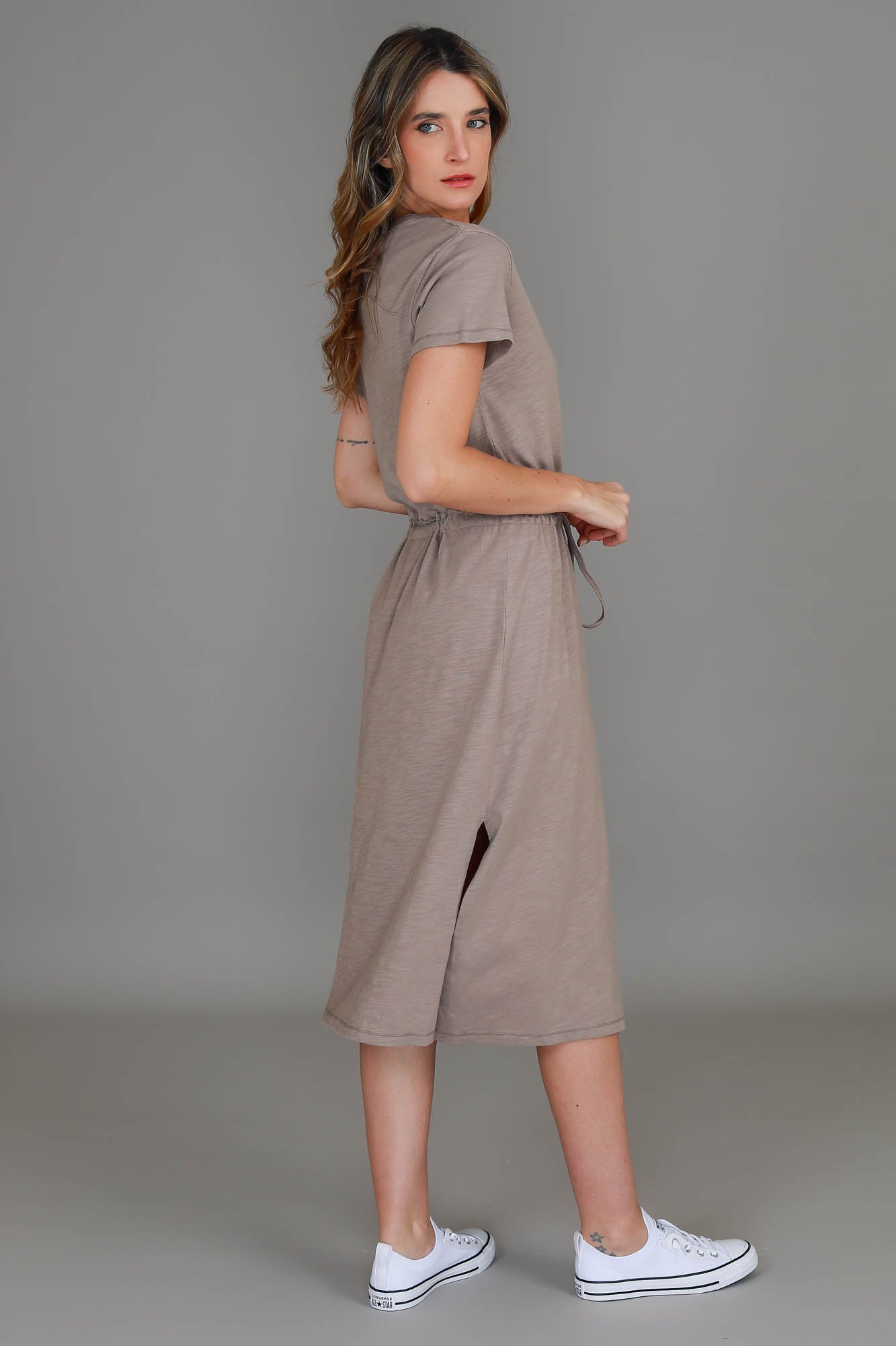 dress with drawstring waist #color_pebble