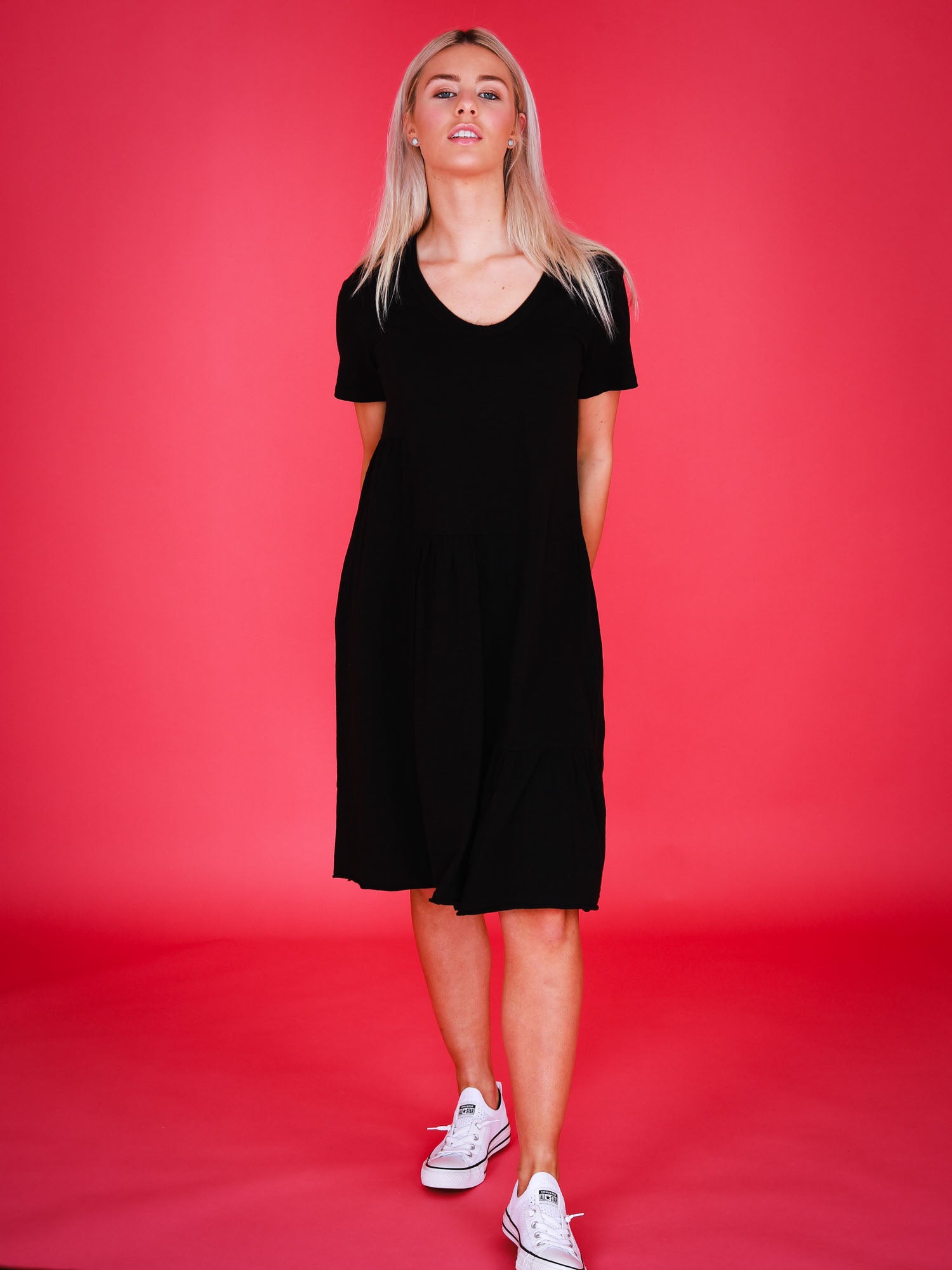 women's tiered dress #color_black