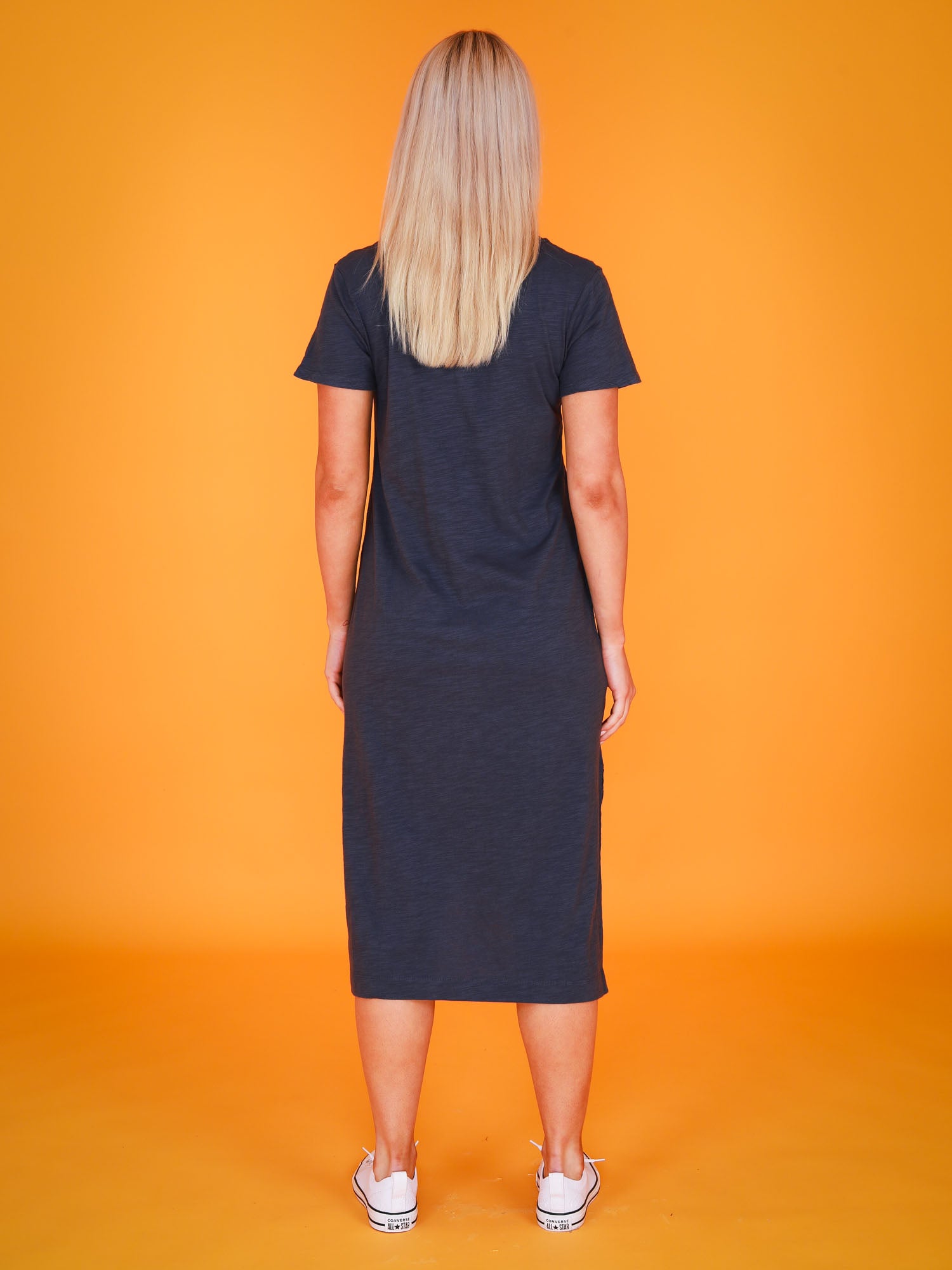 v neck dress with sleeves #color_indigo
