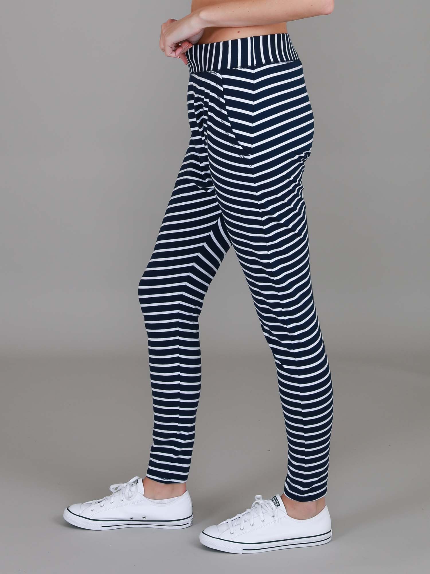 drop crotch stripe pants women #color_stripe on navy