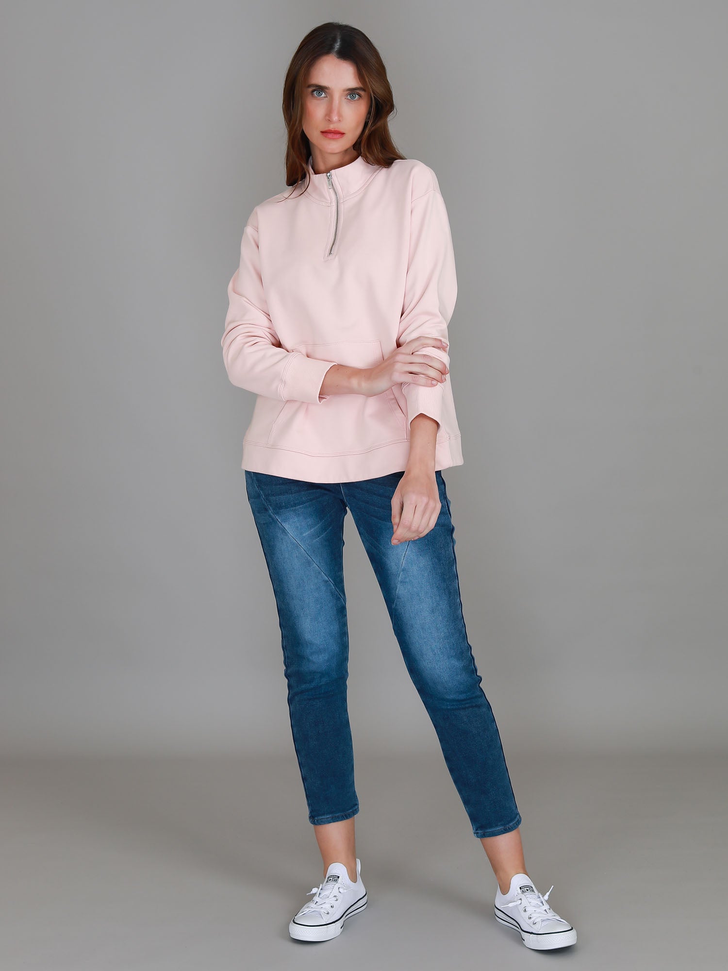 zip neck jumper #color_misty rose