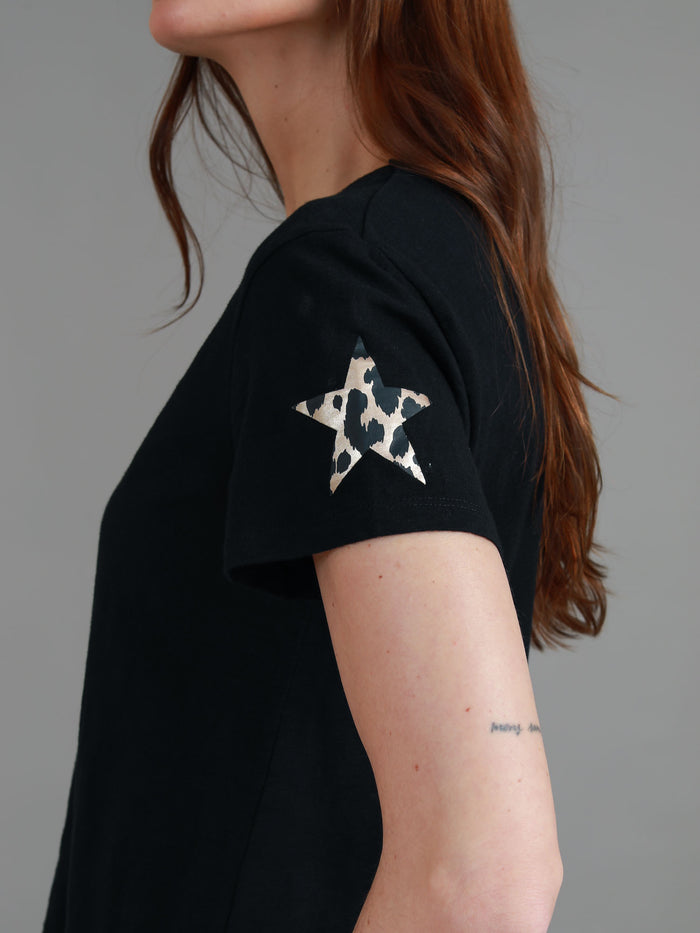 Verona Twin Leopard Star V Neck T Shirt