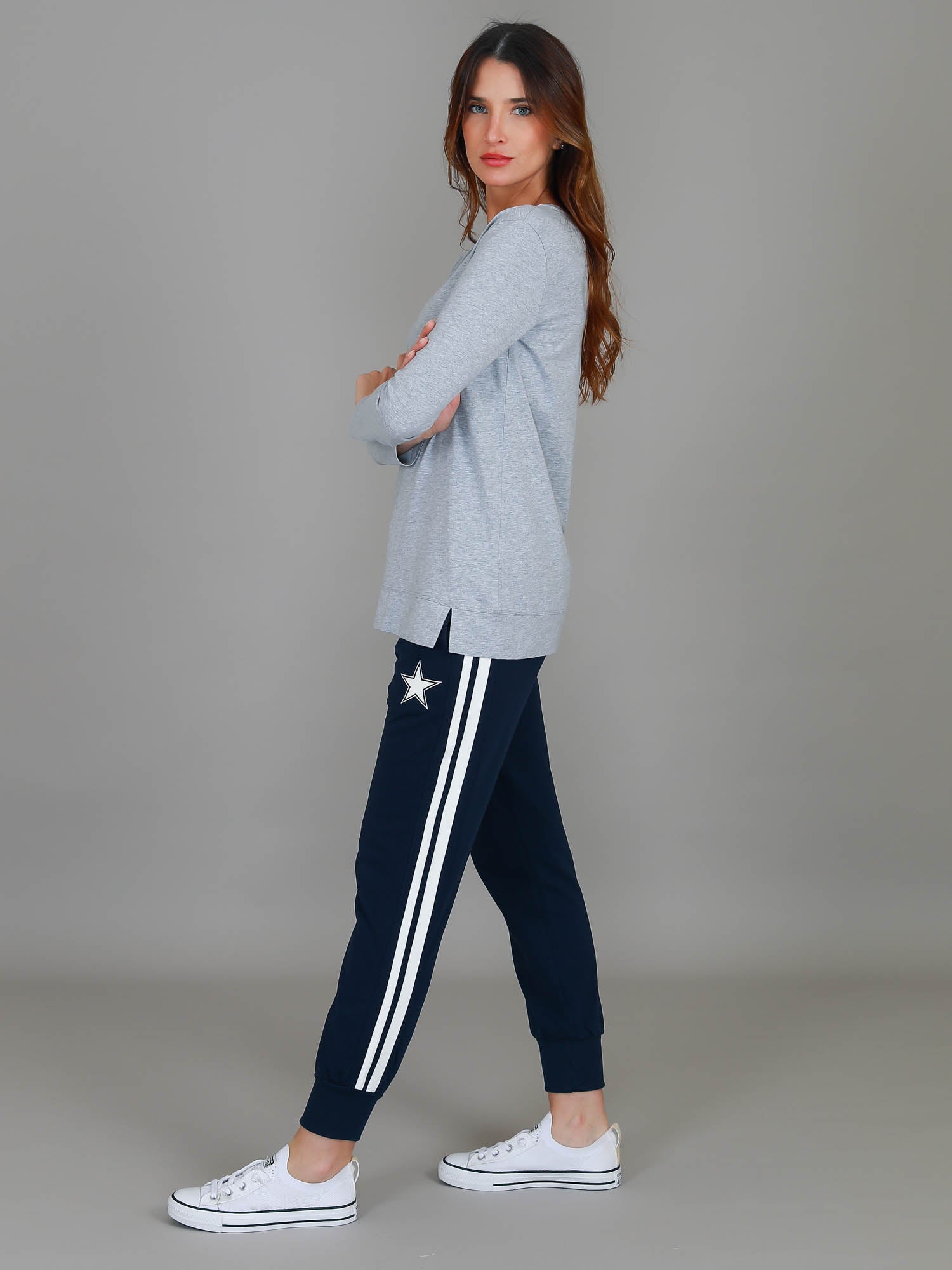 v neck black top #color_grey marle