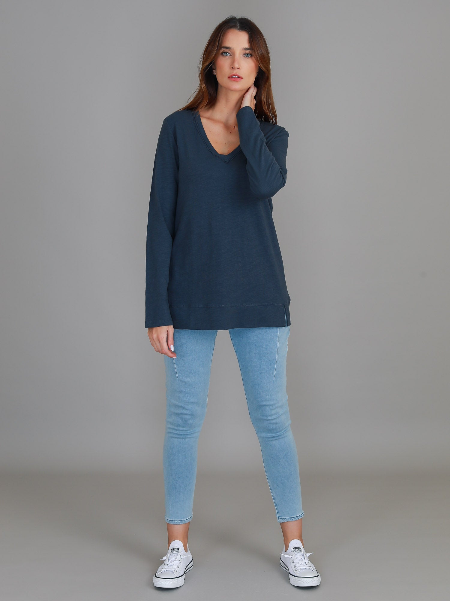 women v neck t shirt #color_indigo