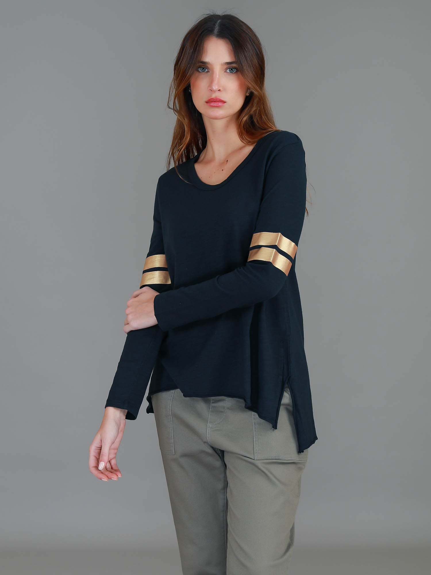 long sleeve cotton top #color_ink
