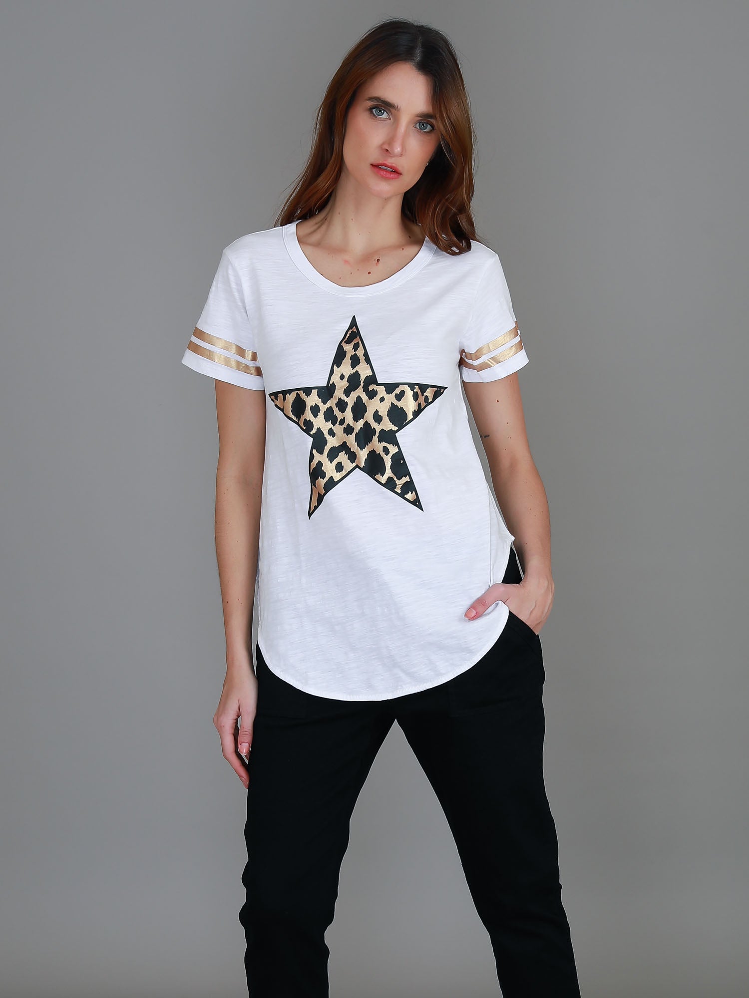 Leopard Stars & Stripes Cropped Tee - White main image 1