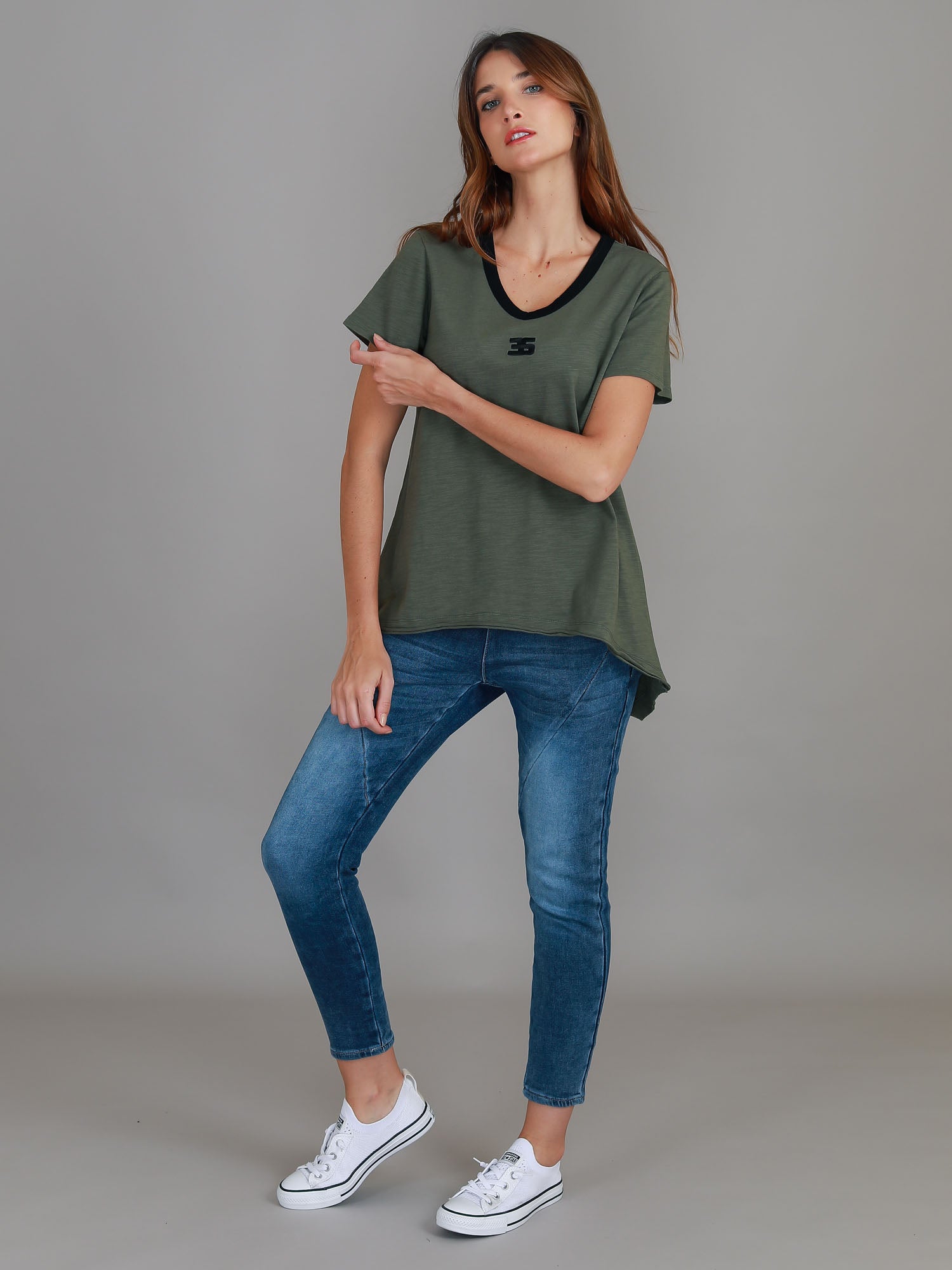 woman v neck t shirt #color_khaki