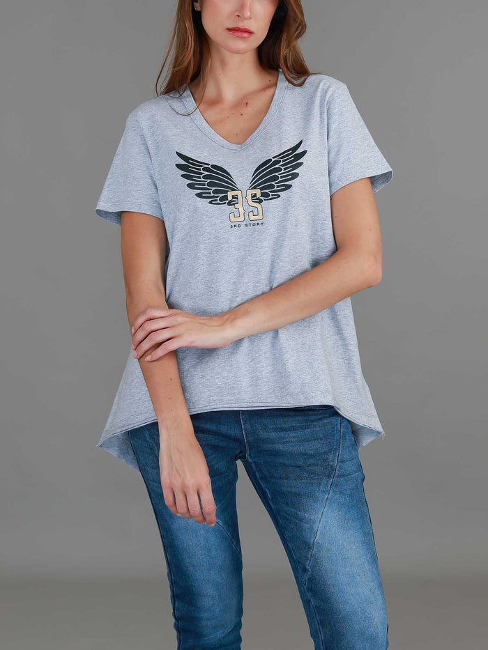 Leane 3S Wing Print V Neck T Shirt