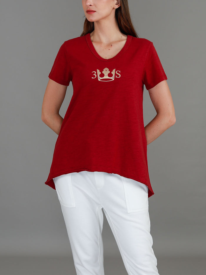 Davis 3S Crown Print V Neck T Shirt
