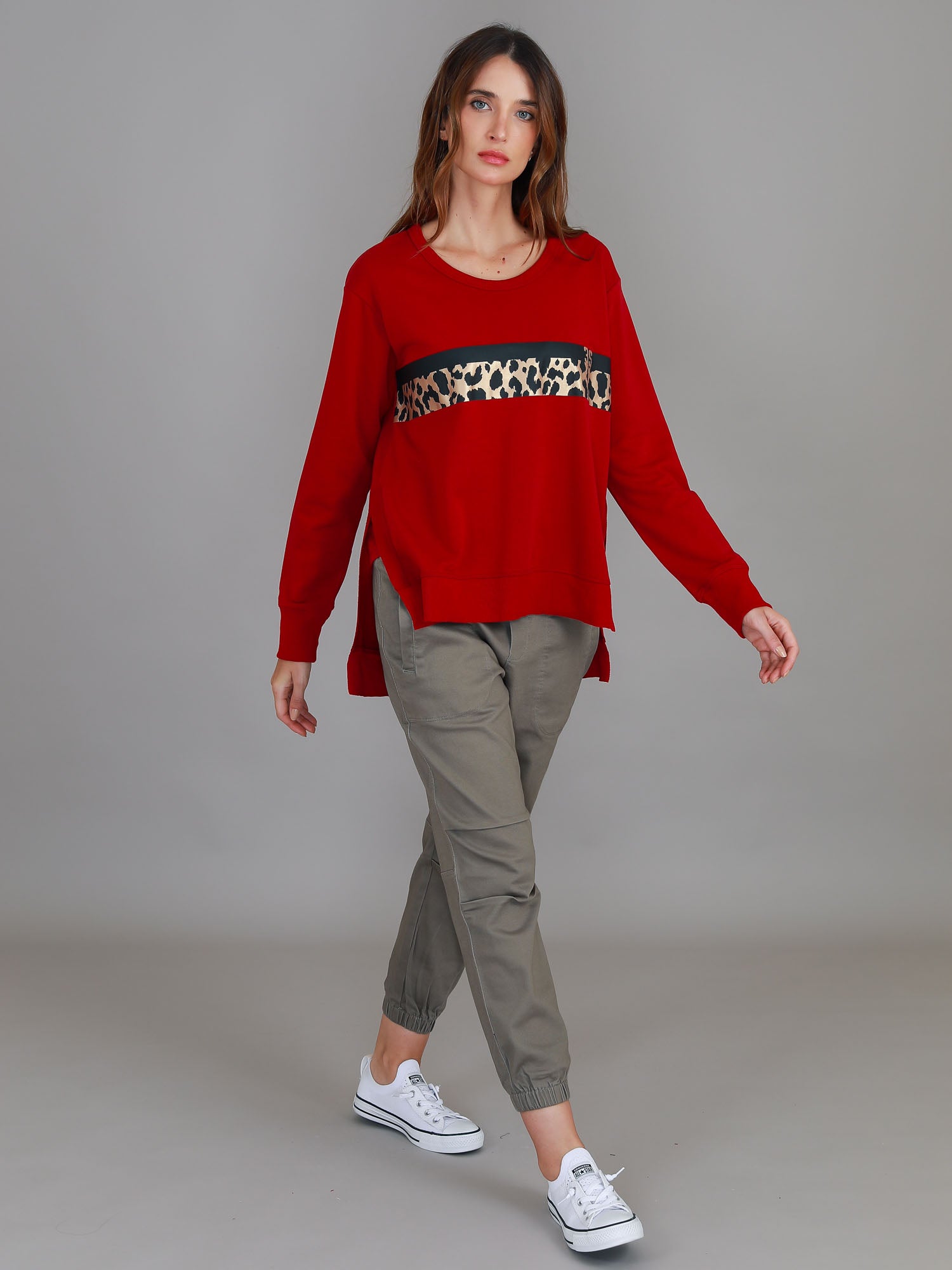 womens red crewneck #color_goji red