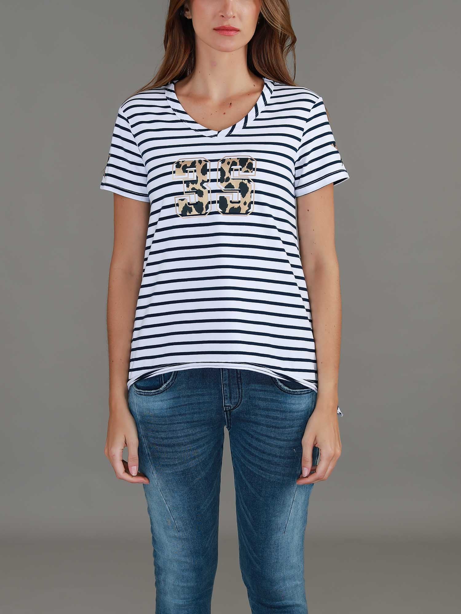 t shirt v neck women's #color_nautic stripe