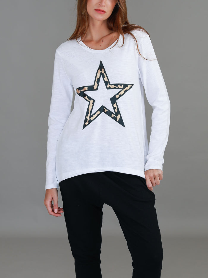 Lindi Framed Leopard Star Long Sleeve T Shirt