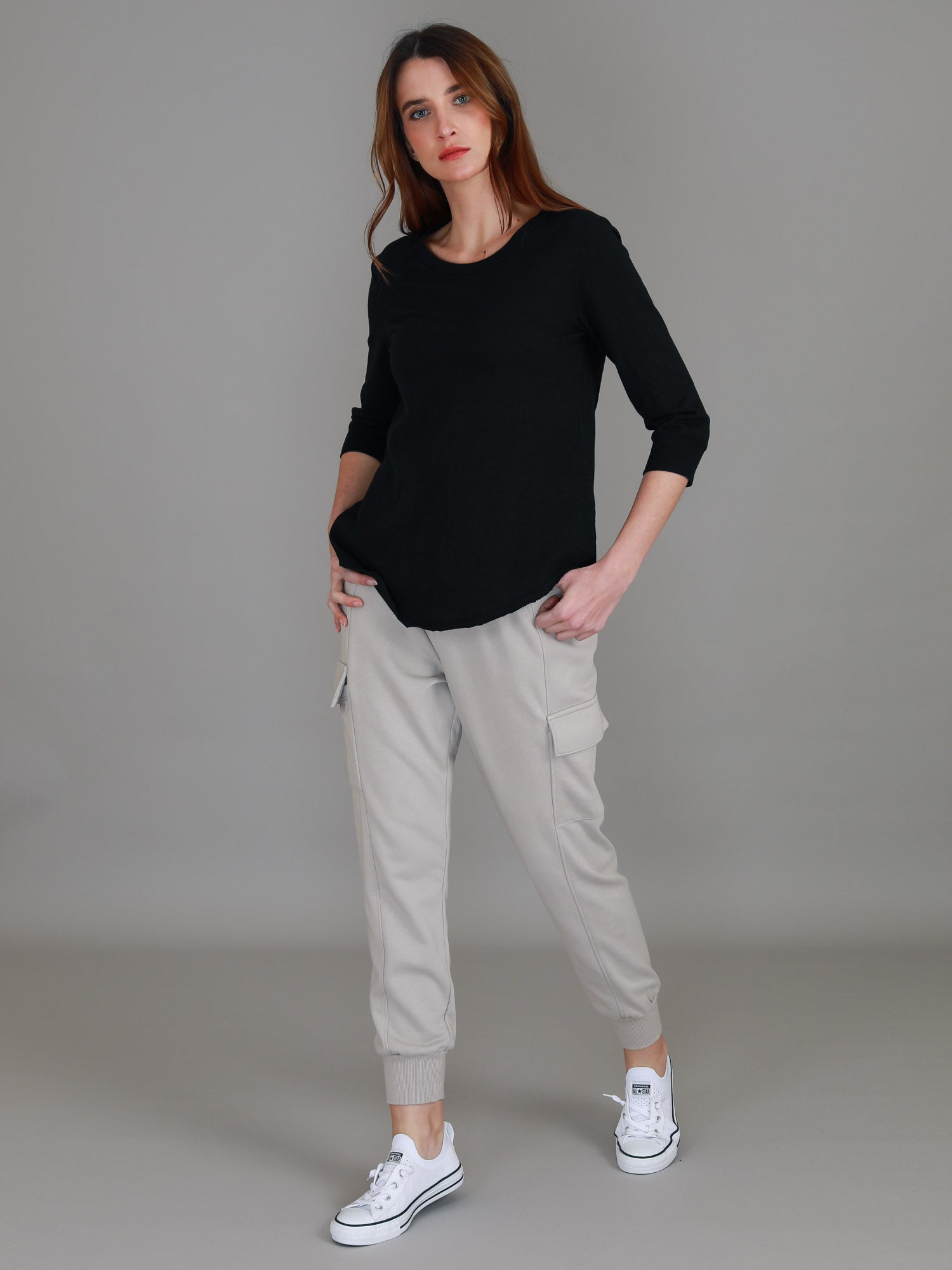 three quarter sleeve tops #color_black
