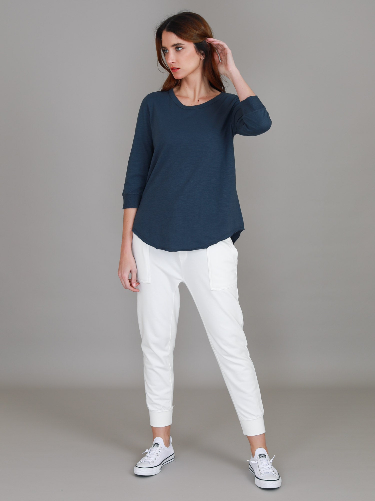 3/4 sleeve top #color_indigo