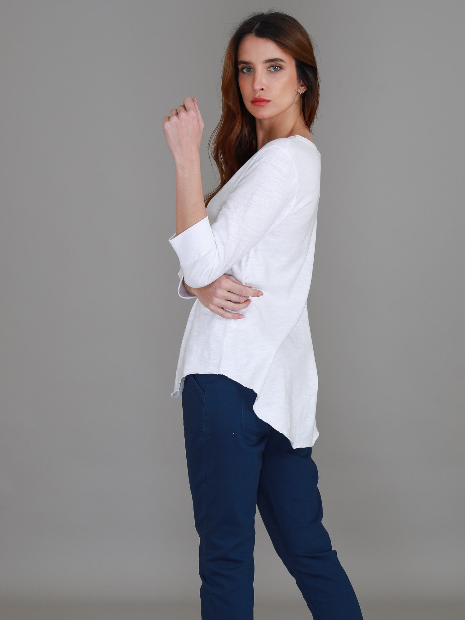 three quarter sleeve top #color_white