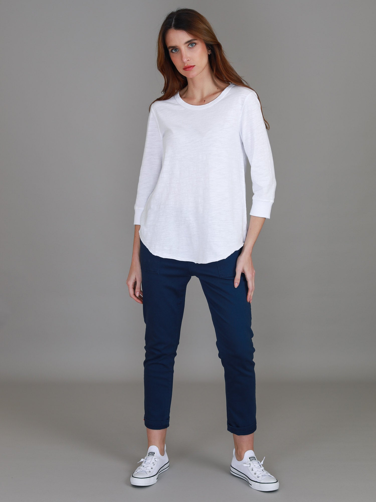 womens 3 4 sleeve tops #color_white