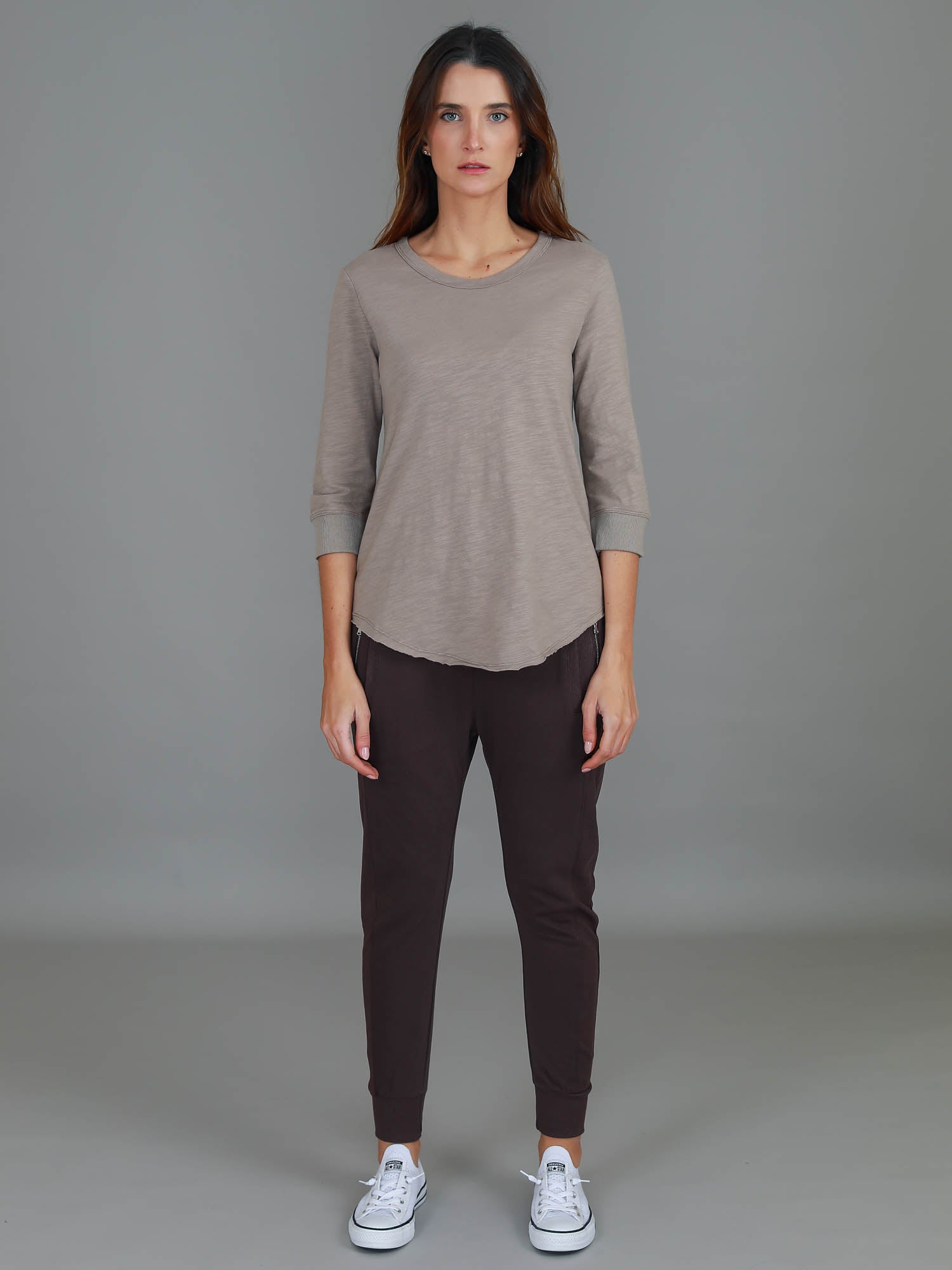 3/4 sleeve basic top #color_latte