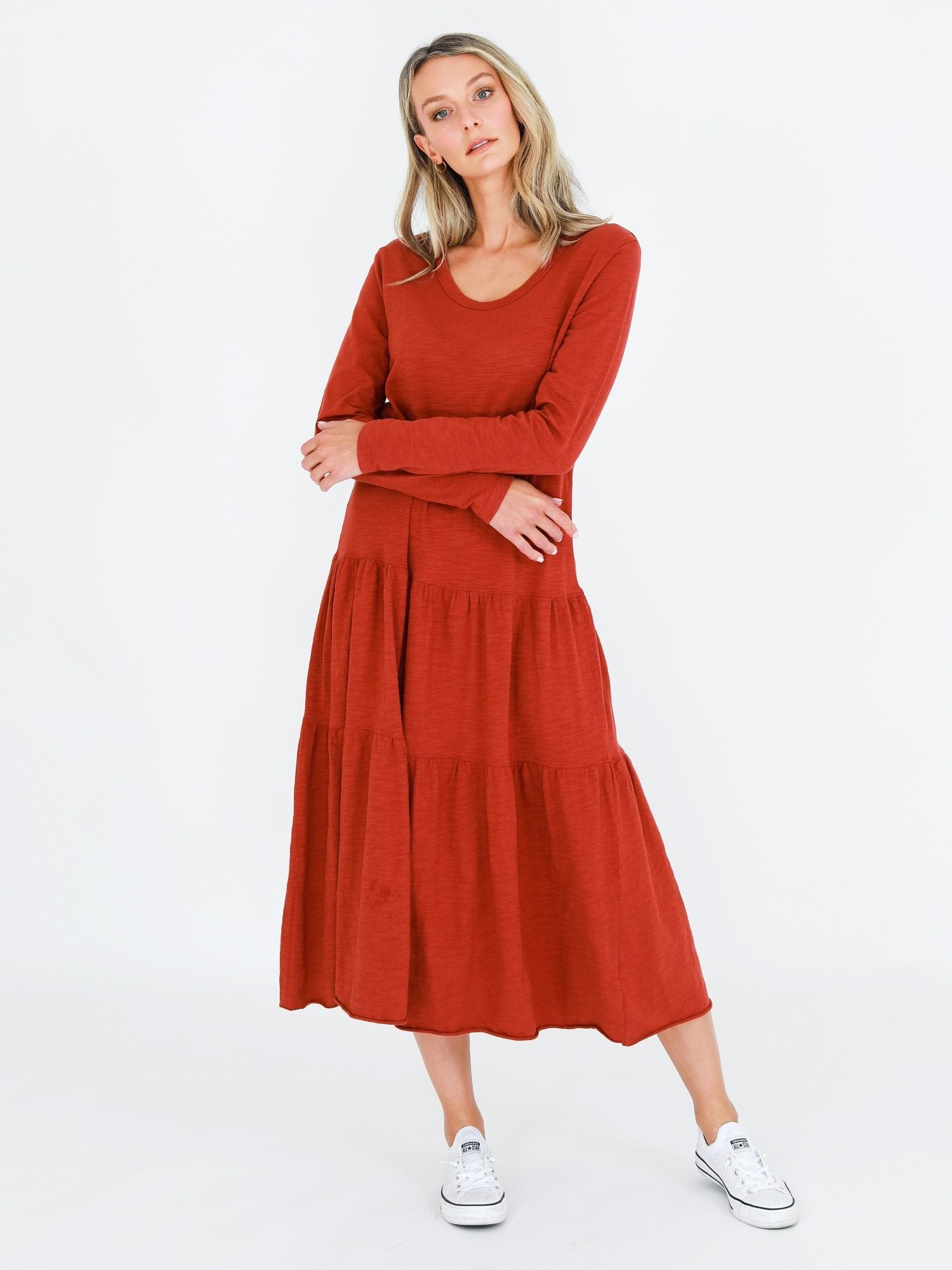 long sleeve dress #color_lava
